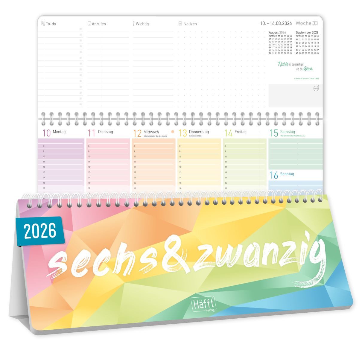 Häfft Tischkalender Aufstellkalender 2026 / 29,7 x 11,6cm