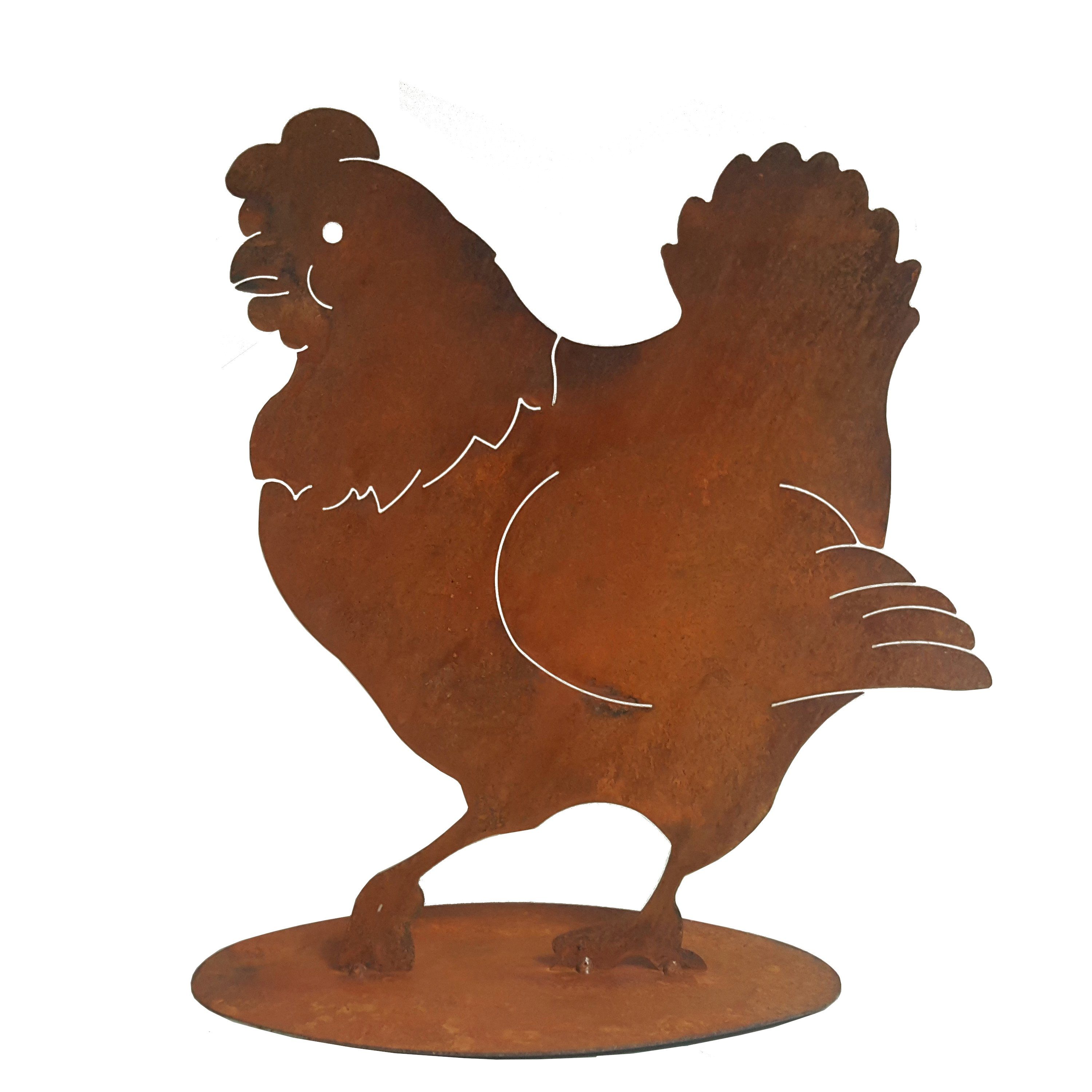 Lasercut Demmer Dekoobjekt Edelrost Henne/Huhn mit Standfuss, St) (1