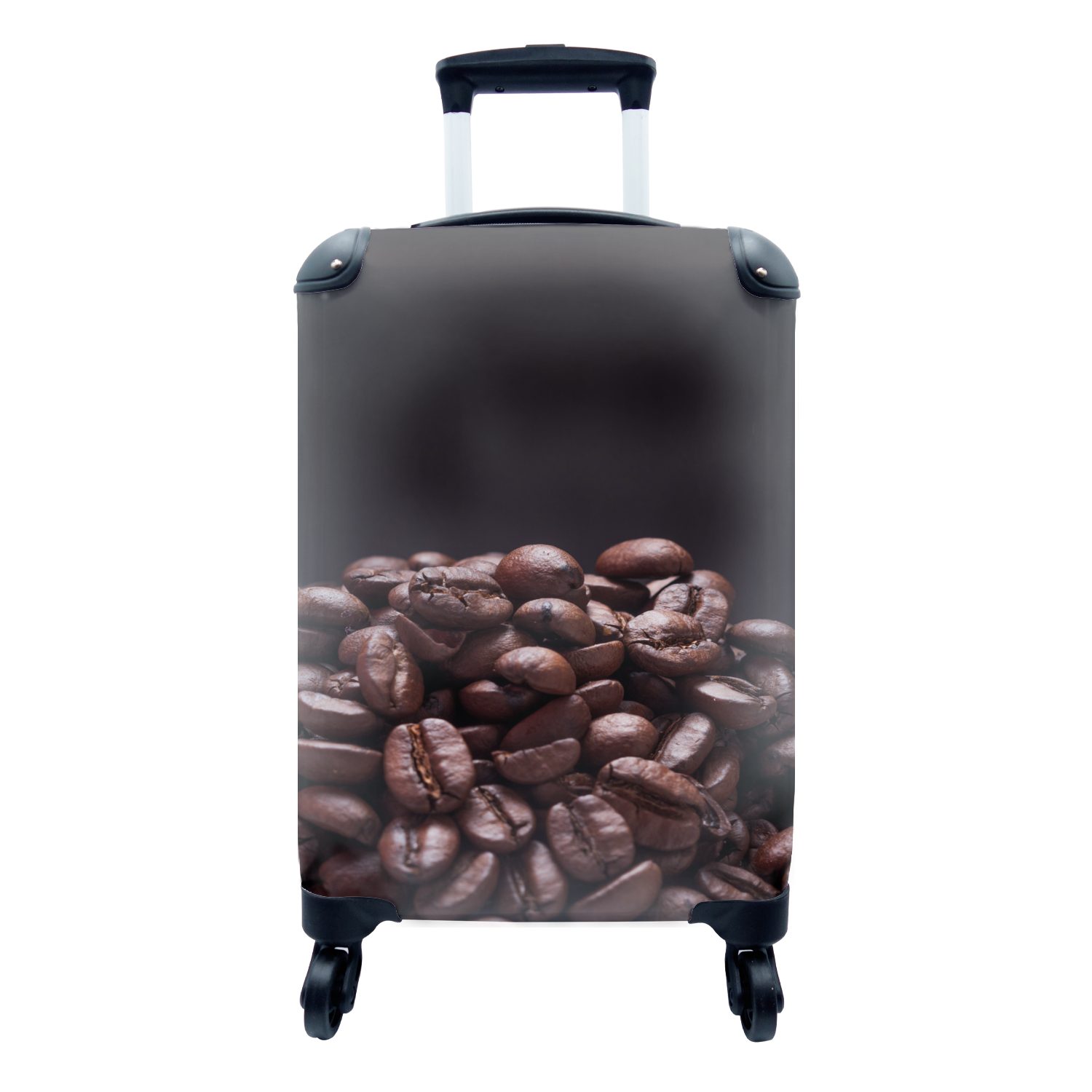 MuchoWow Handgepäckkoffer Stapel von dunkelbraunen Kaffeebohnen vor schwarzem Hintergrund, 4 Rollen, Reisetasche mit rollen, Handgepäck für Ferien, Trolley, Reisekoffer
