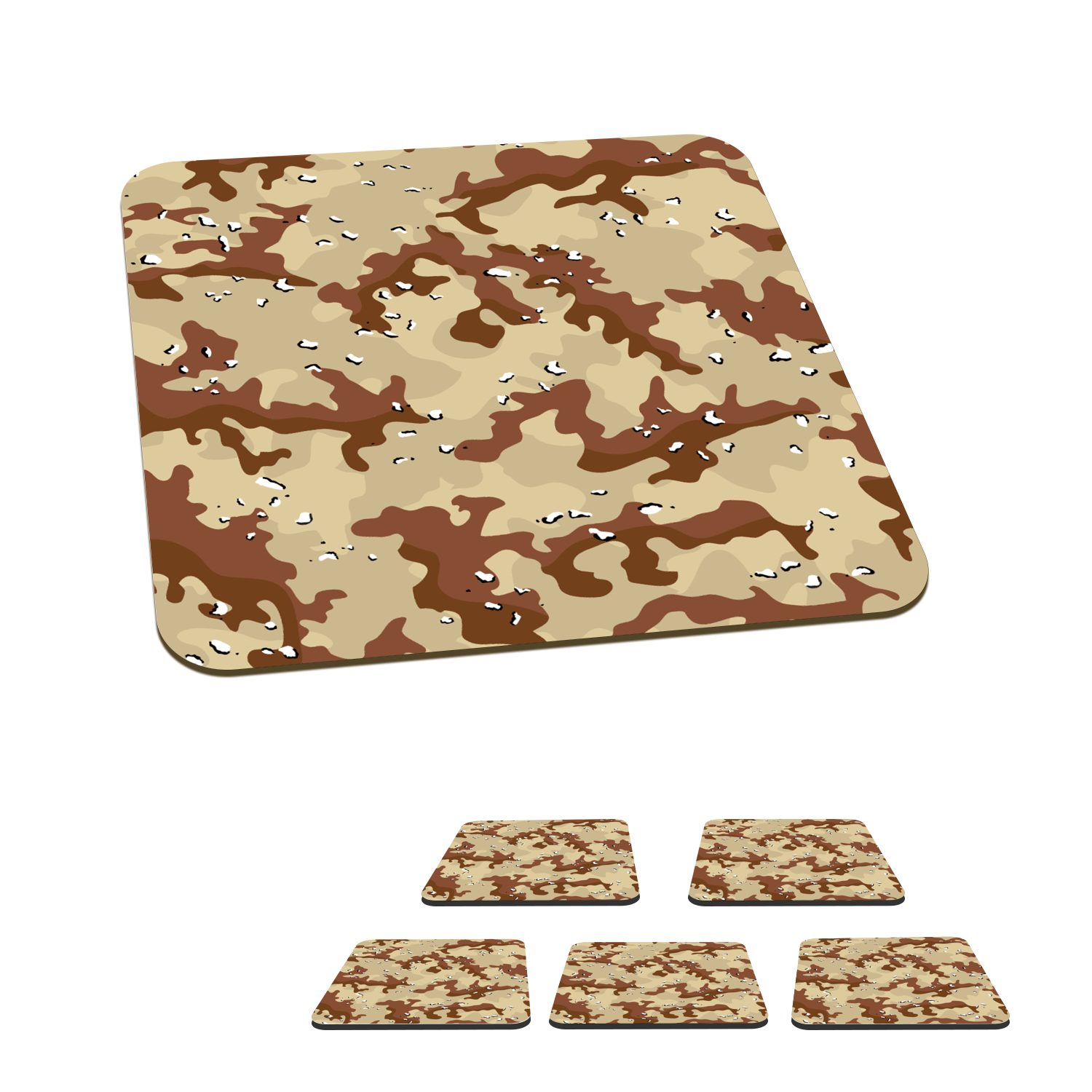 MuchoWow Glasuntersetzer Camouflage - Wüste - Muster, Zubehör für Gläser, 6-tlg., Glasuntersetzer, Tischuntersetzer, Korkuntersetzer, Untersetzer, Tasse