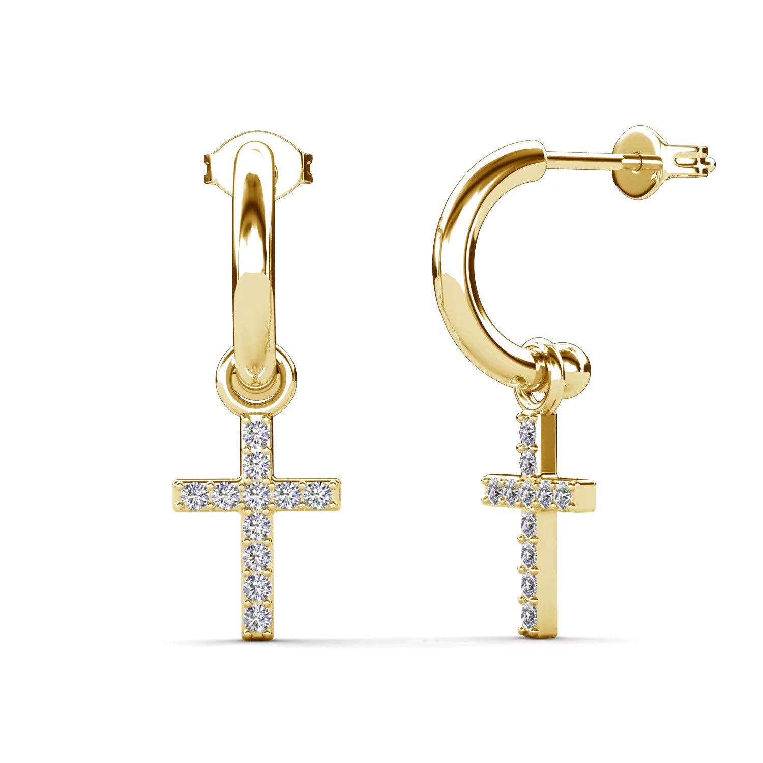 ROUGEMONT Paar Creolen Funkelnde Kreuz Damen Creolen Ohrringe Gold, Funkelndes Kreuz Design