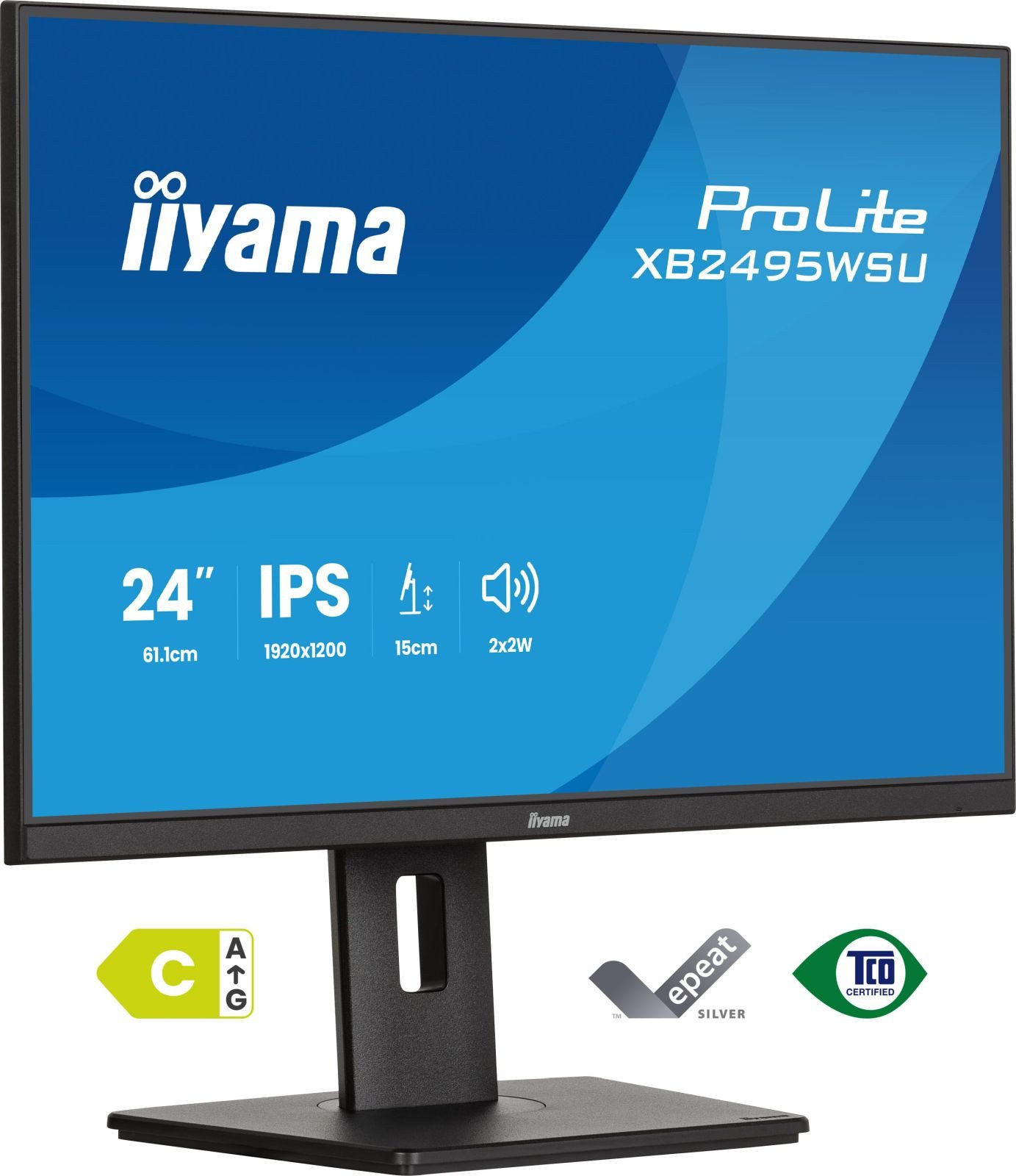 Iiyama IIYAMA 60.5cm (24) XB2495WSU-B1 16:10 HDMI+DP+USB-C IPS TFT-Monitor (1920 x 1200 px, Full HD, 4 ms Reaktionszeit, 100 Hz, IPS, Lautsprecher, HDCP, Pivot, Höhenverstellbar)
