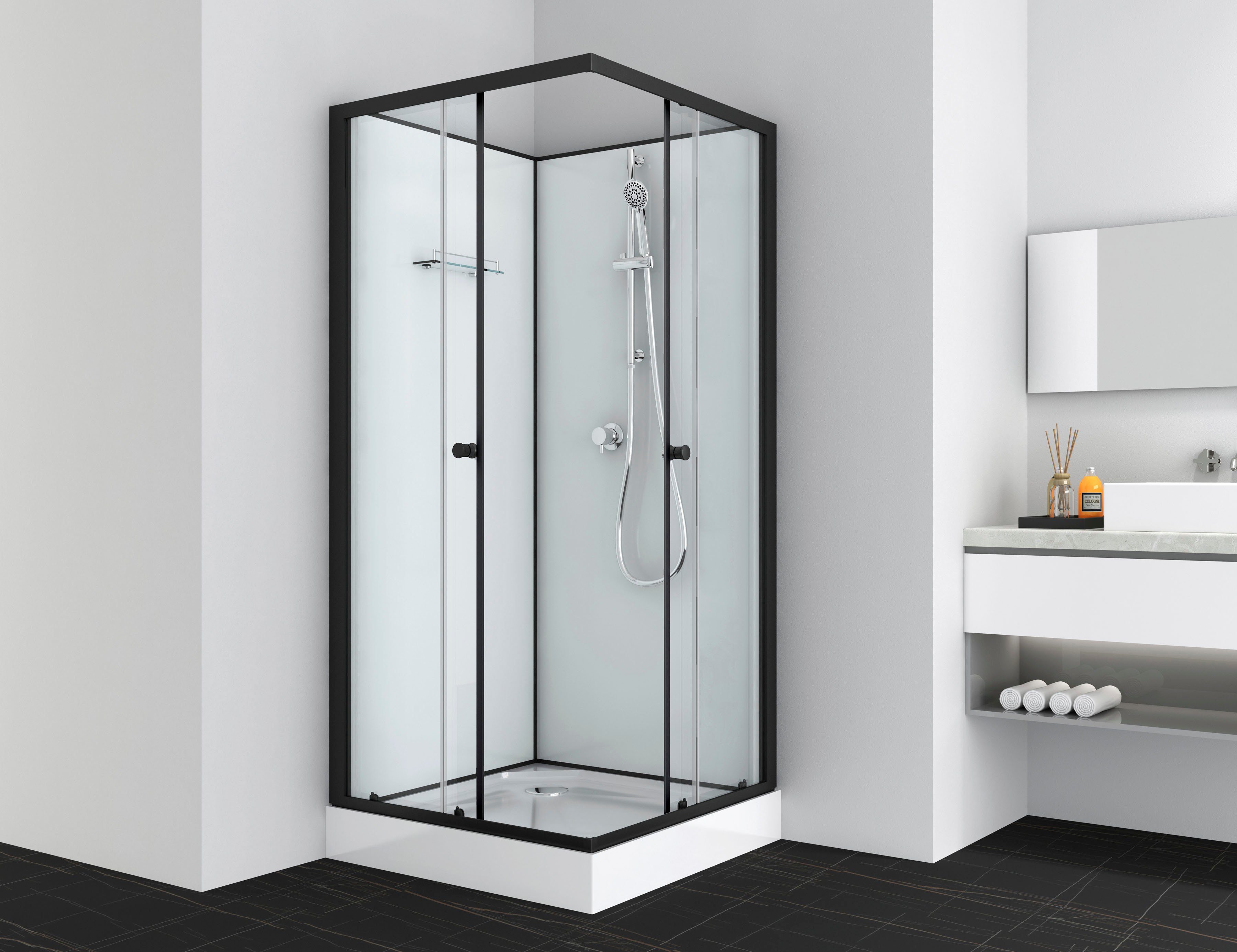 Sanotechnik Komplettdusche UNI, BxT: 80x80 cm, Einscheibensicherheitsglas, quadratisch