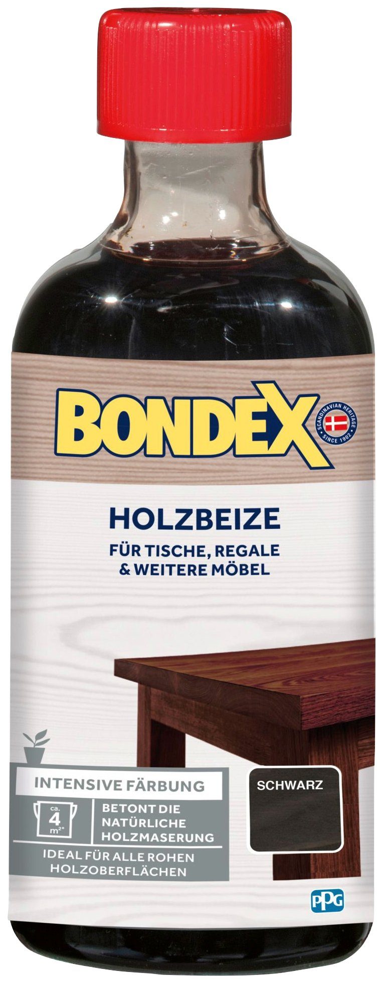 Bondex Lasur HOLZBEIZE, für Tische, Regale & weitere Möbel, intensive Färbung, 0,25 l schwarz | Holzlasuren