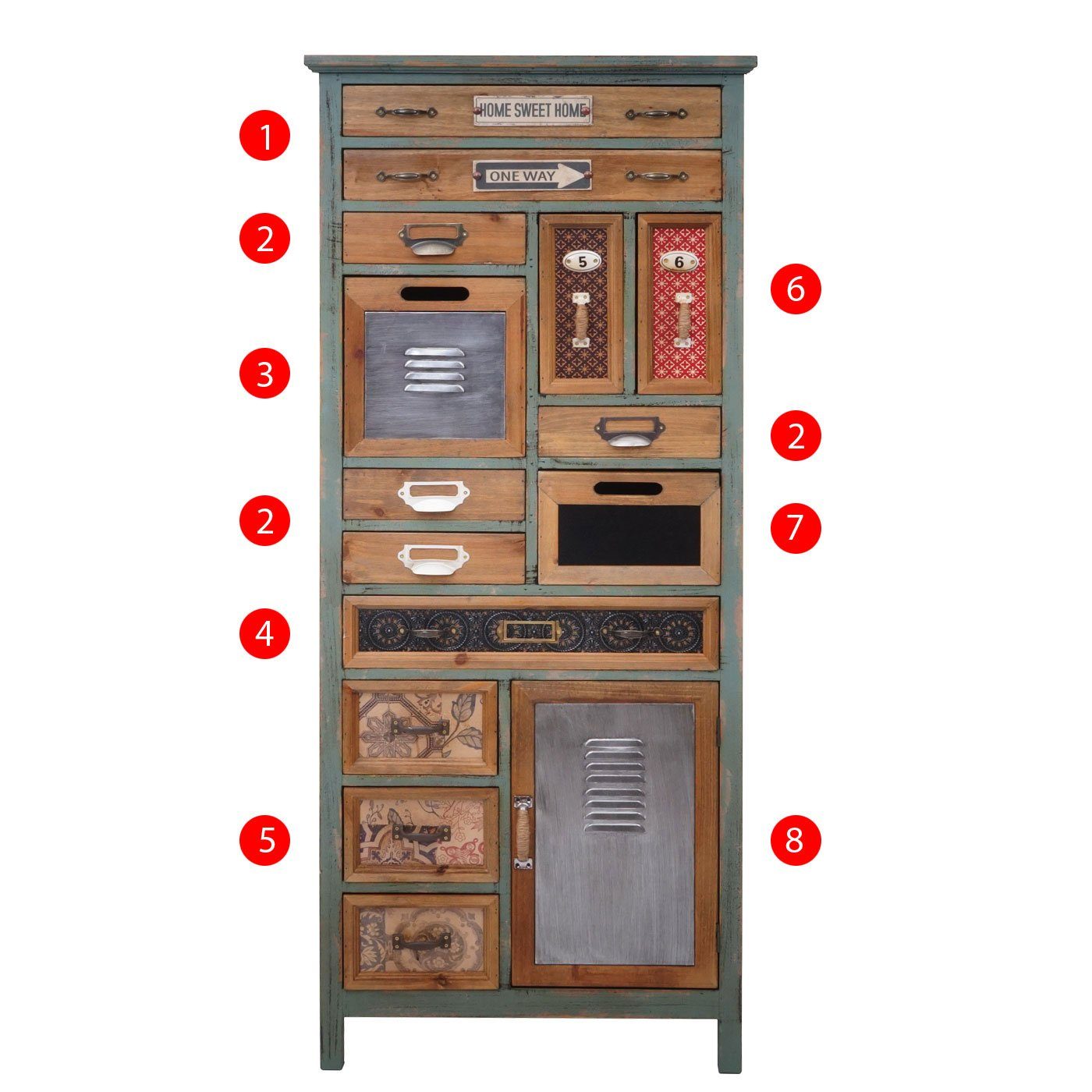 MCW Apothekerschrank MCW-A43-138 14 Schubladen, mit Staufach, Shabby-Look, Inklusive Bodenschoner – Bild 5 von 5