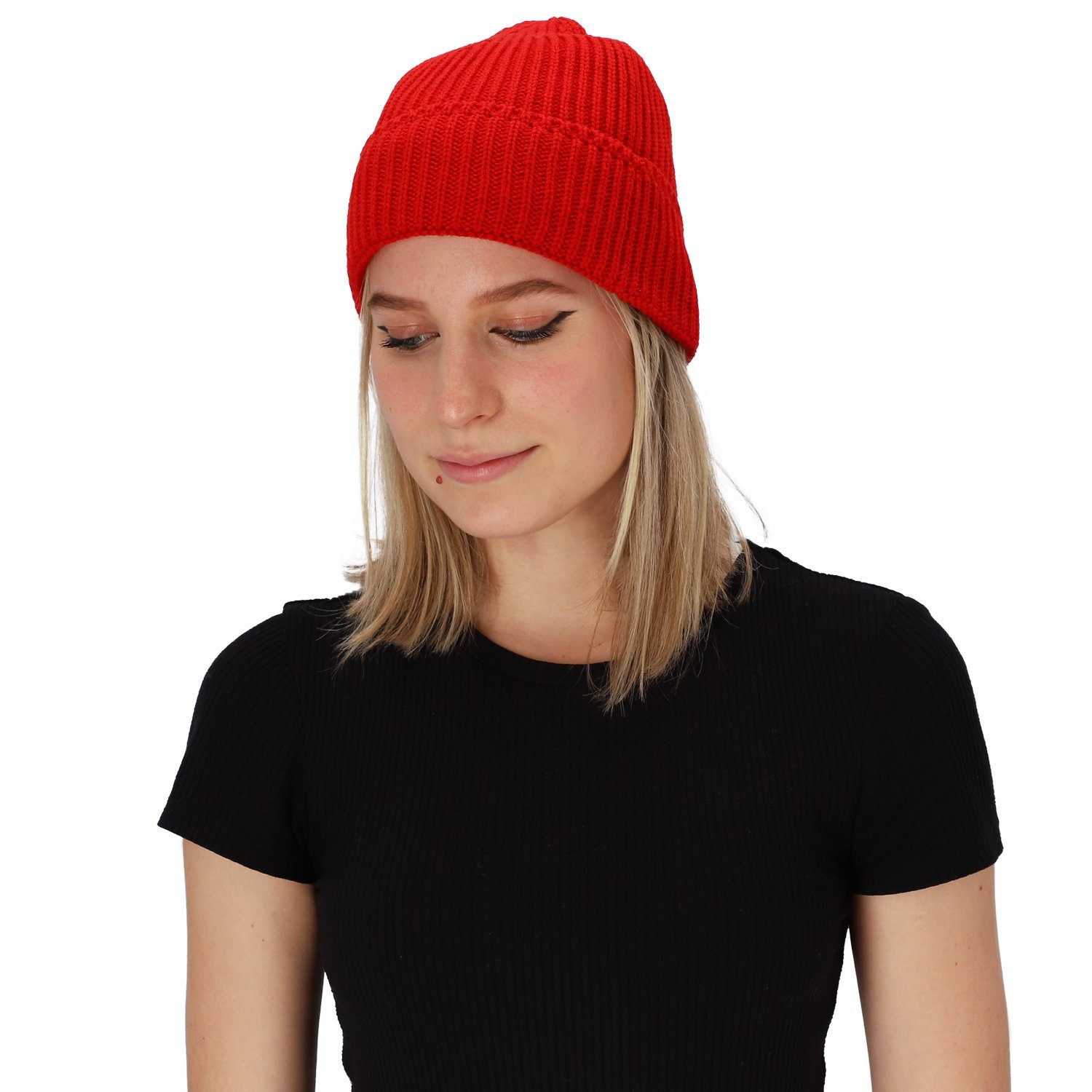 breitem Wolle Umschlagmütze halsüberkopf aus Umschlag rot Strickmütze Strickmütze Accessoires mit