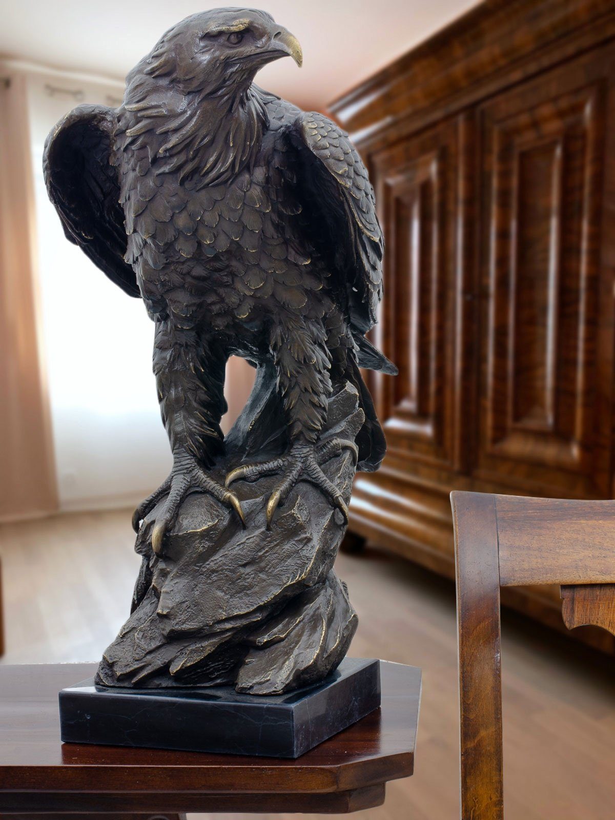 Aubaho Dekoobjekt Bronzeskulptur Adler im Antik-Stil Bronze Figur Statue 51cm