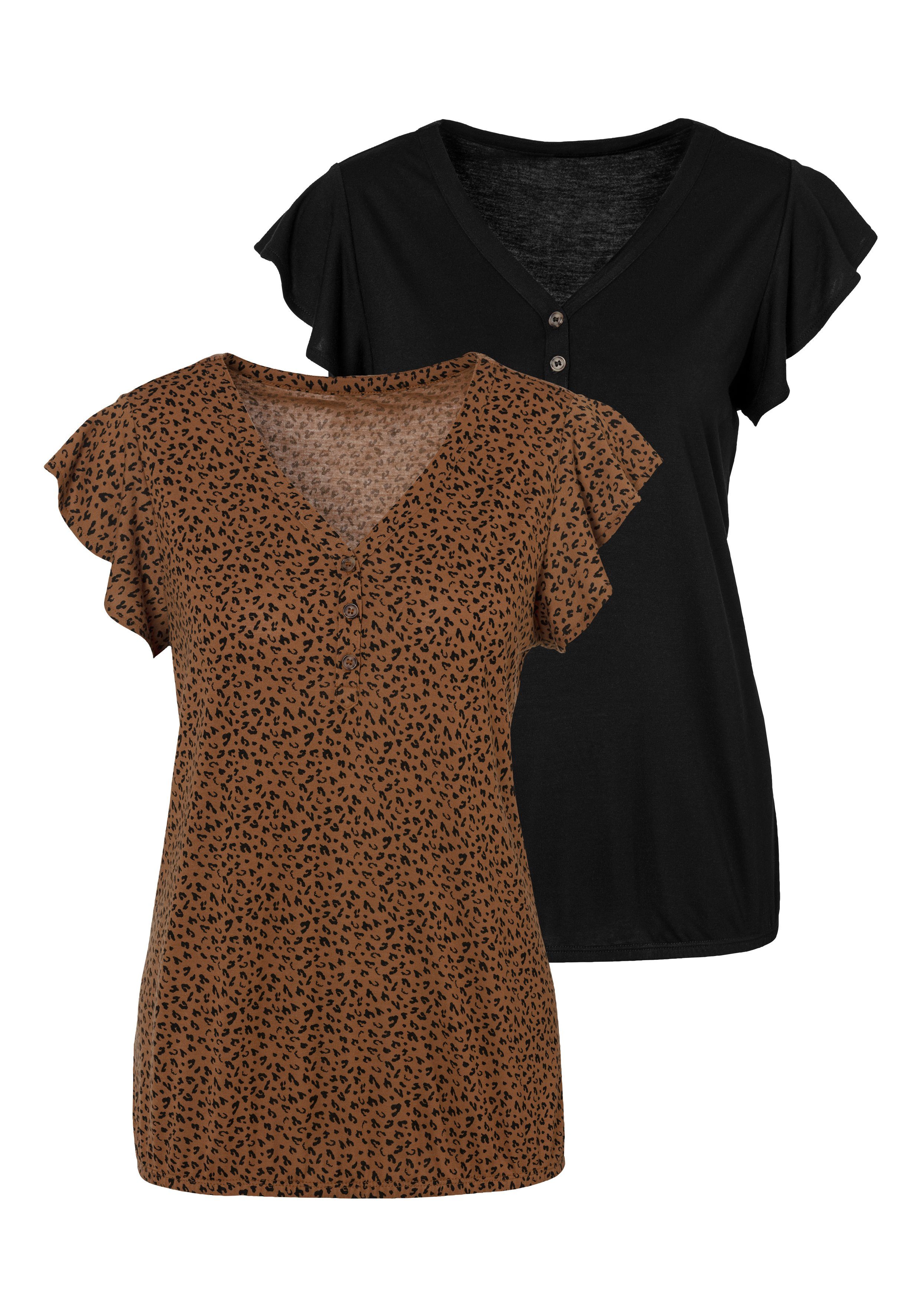 Shirttop mit Knopfleiste und Flügelärmelchen