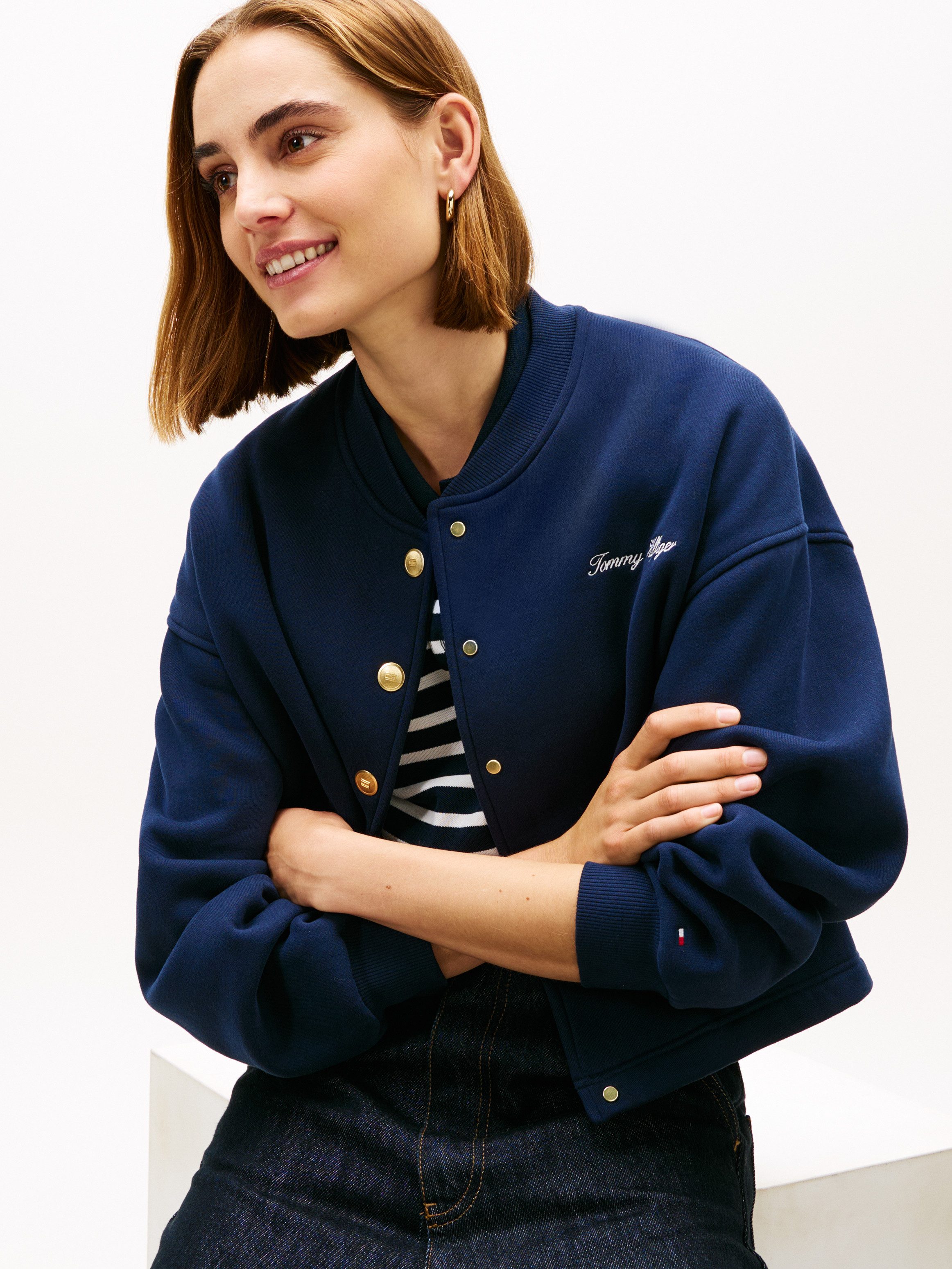 Tommy Hilfiger Strickjacke GOLD BTN HWK BOMBER mit goldfarbenen Knöpfen günstig online kaufen
