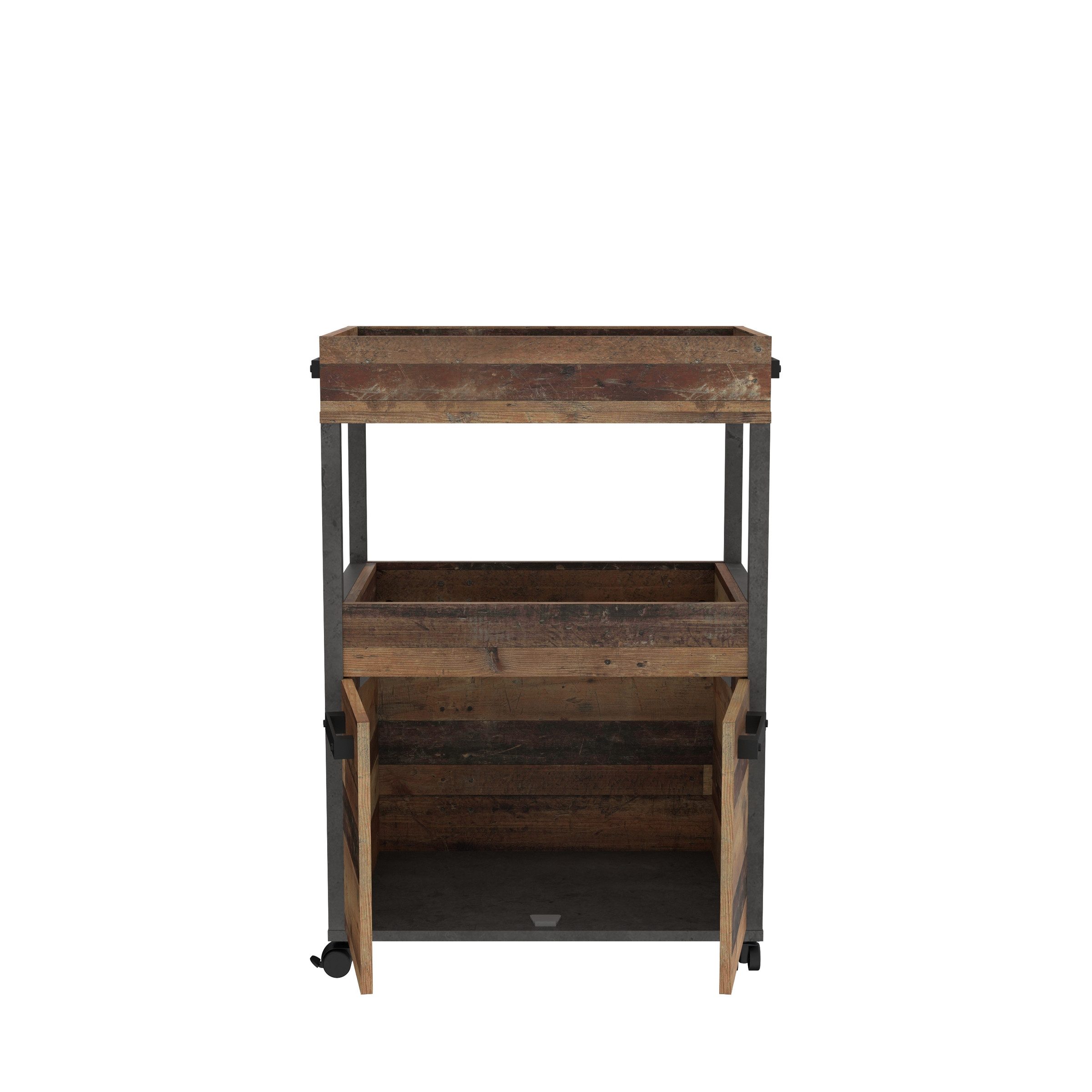 freiraum Servierwagen Home Bar, auf Rollen, Old-Wood Vintage Dekor / Betonoptik - 60x88,5x40cm (B/H/T)