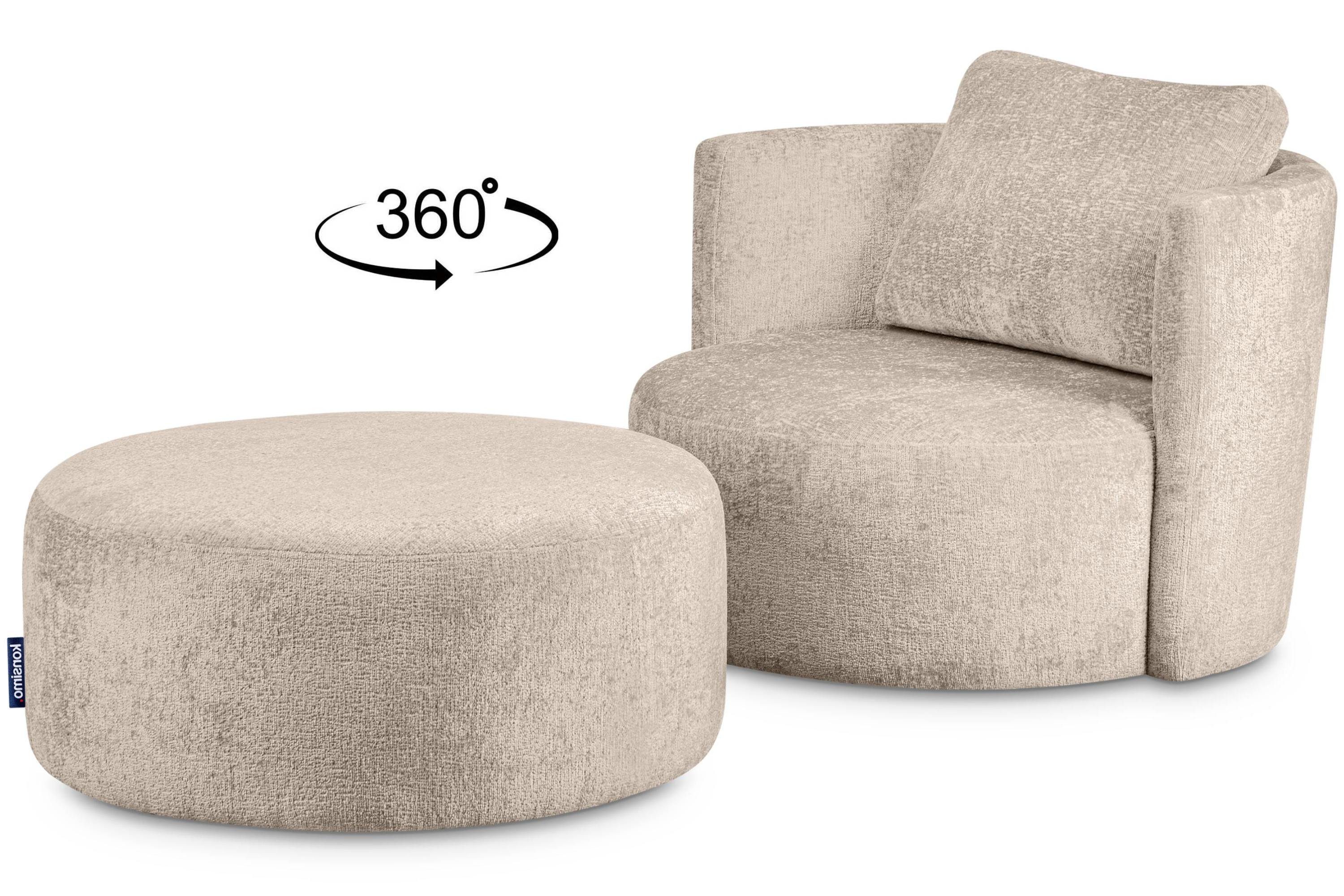 Konsimo Drehsessel RAGGI Sessel mit Sitzhocker, mit 360° Drehfunktion, komfortables Sitzen, Chenille