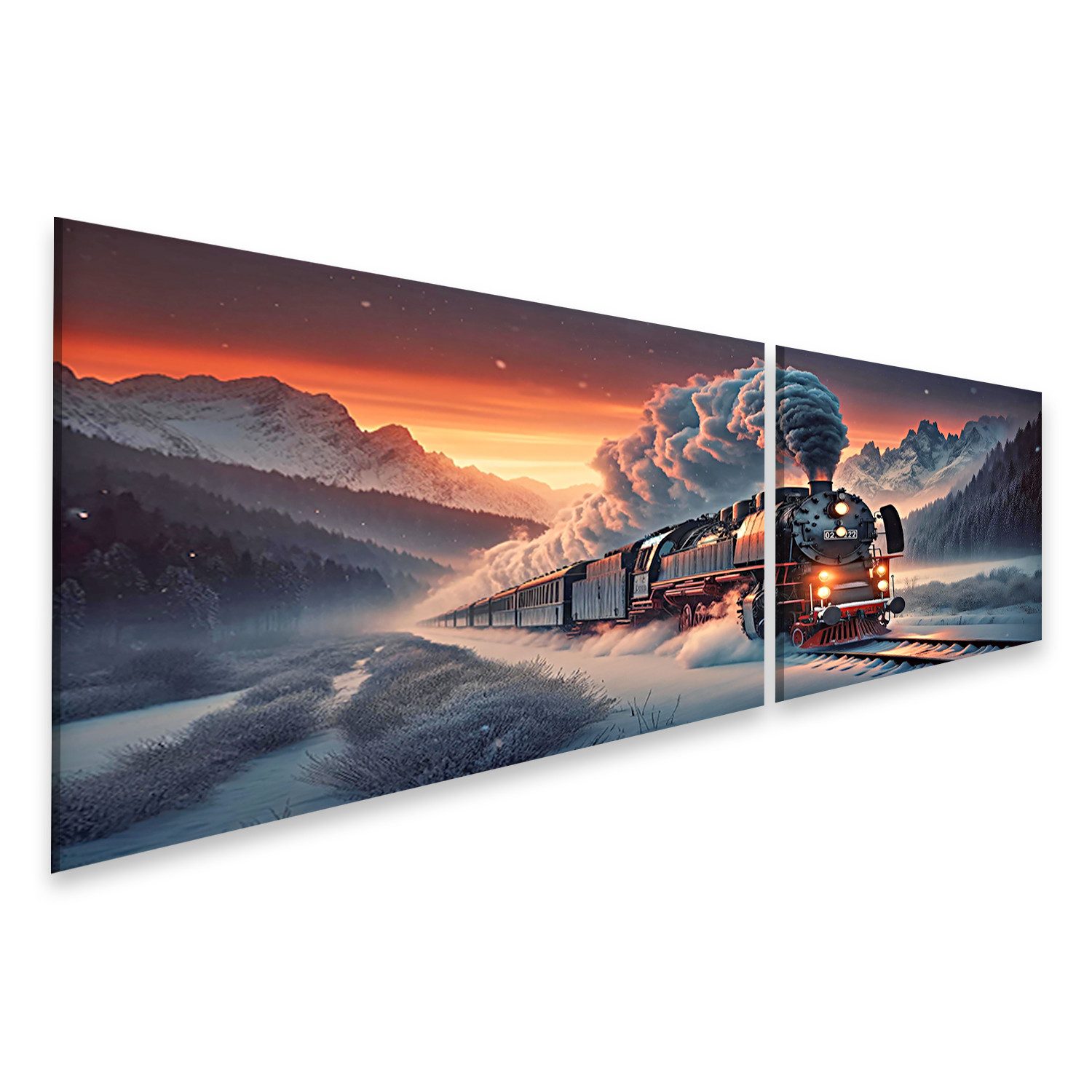 Leinwandbild Alte Dampflok im Schnee für Eisenbahn Fans