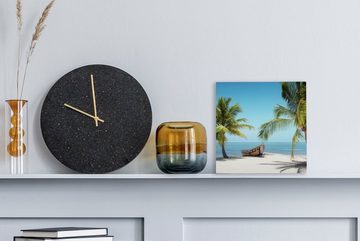 OneMillionCanvasses® Leinwandbild Palme - Boot - Strand, (1 St), Leinwand Bilder für Wohnzimmer Schlafzimmer