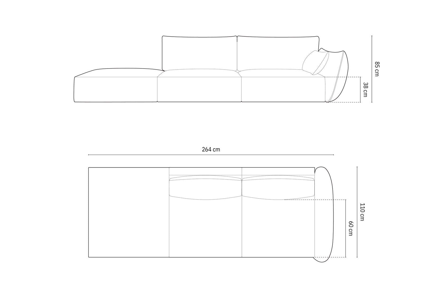 Micadoni Sofa Kaelle, 4-Sitzer eine Seite offen