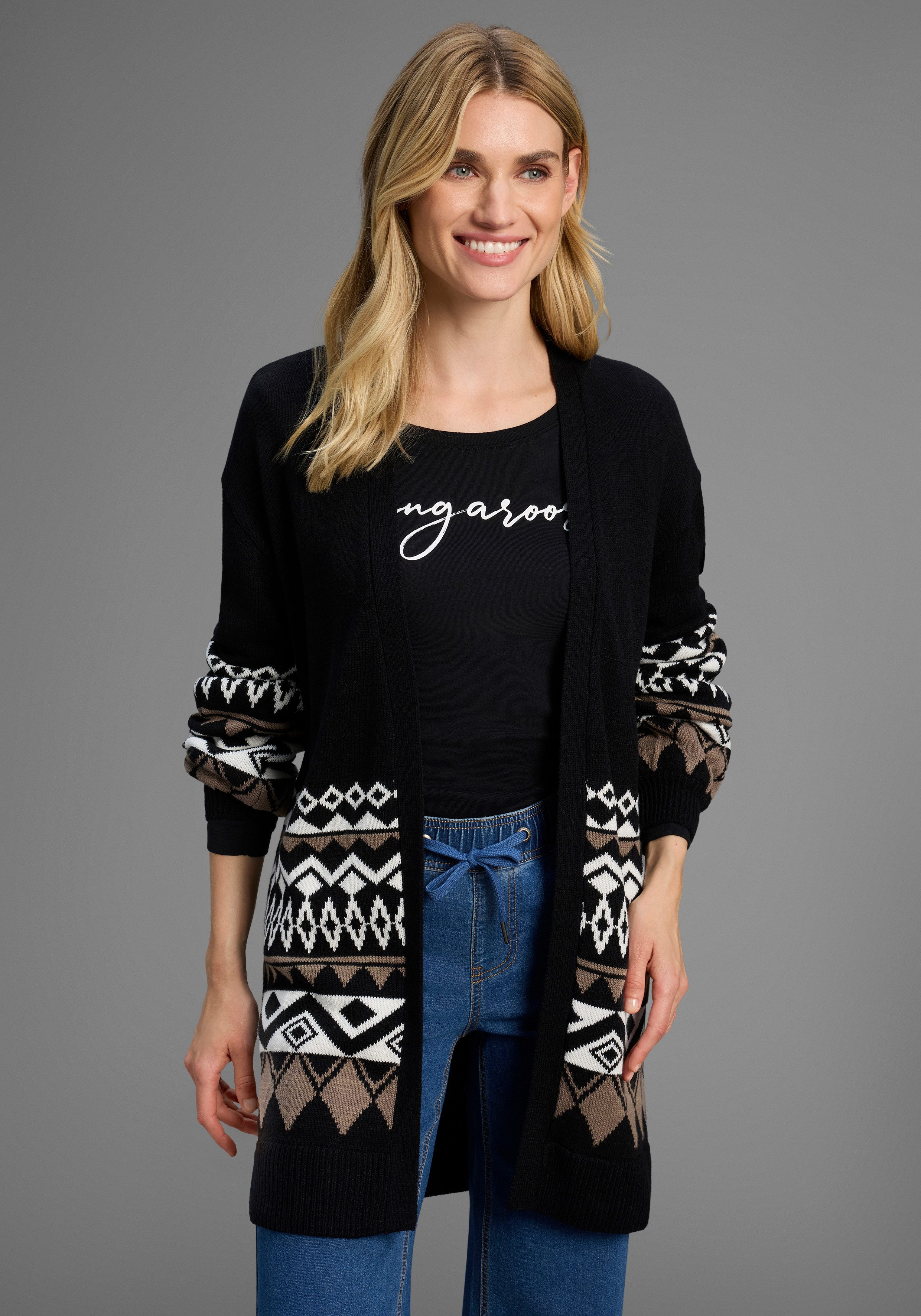 KangaROOS Longstrickjacke in offener Form im Norweger Muster günstig online kaufen