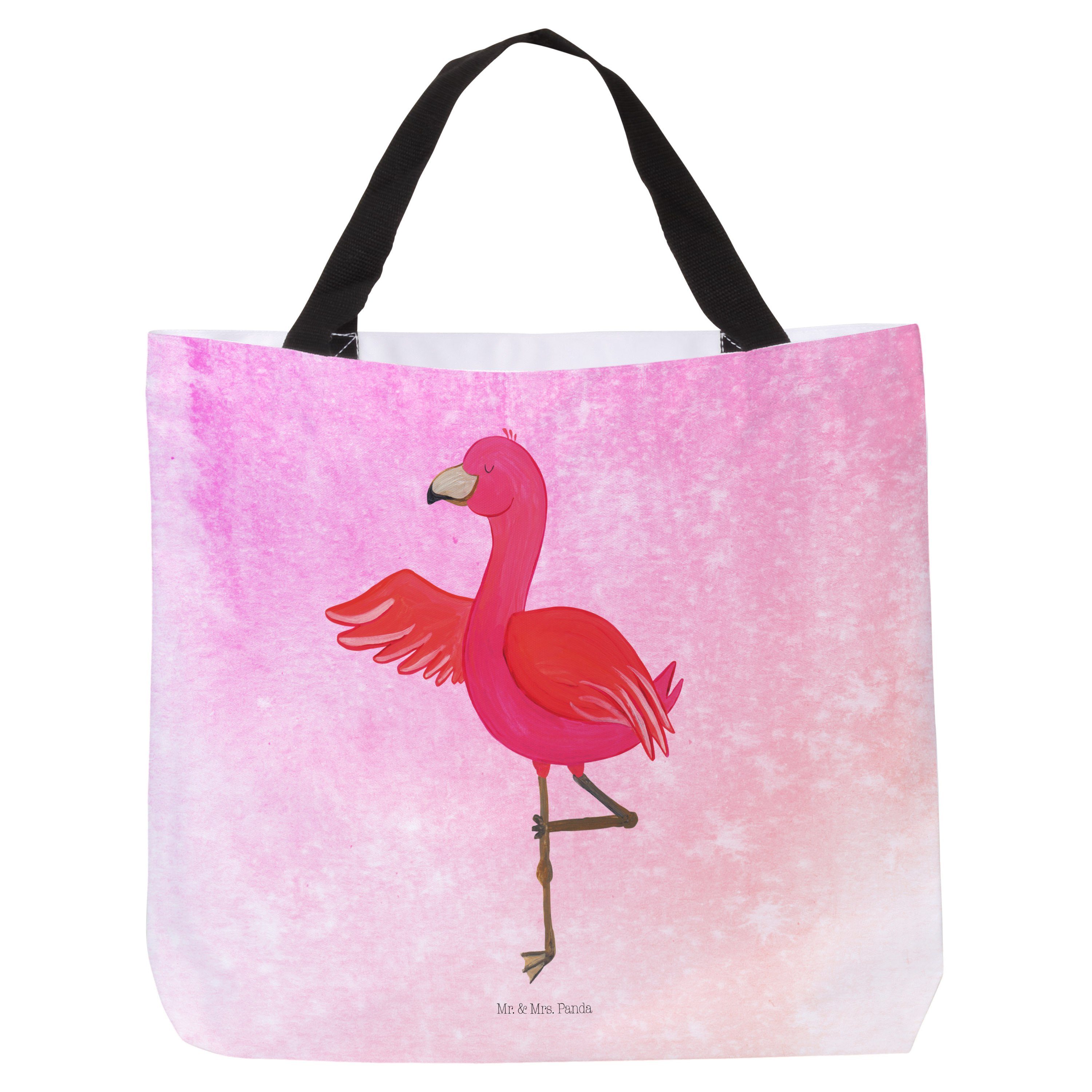 Tragebeutel, Yoga-Übung, - Be & (1-tlg) Mr. Panda Mrs. - Yoga Pink Geschenk, Aquarell Shopper Flamingo