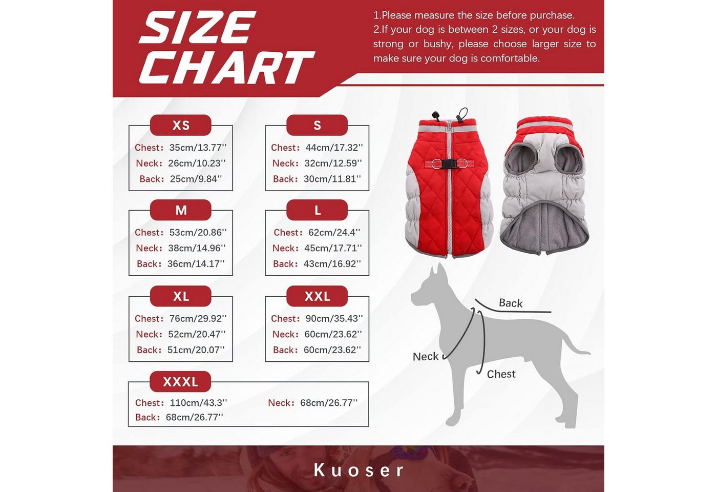 Thumbnail - Kuoser Tier-Halstuch Wasserdichter Hundemantel Winterjacke für kleine bis große Hunde Rot