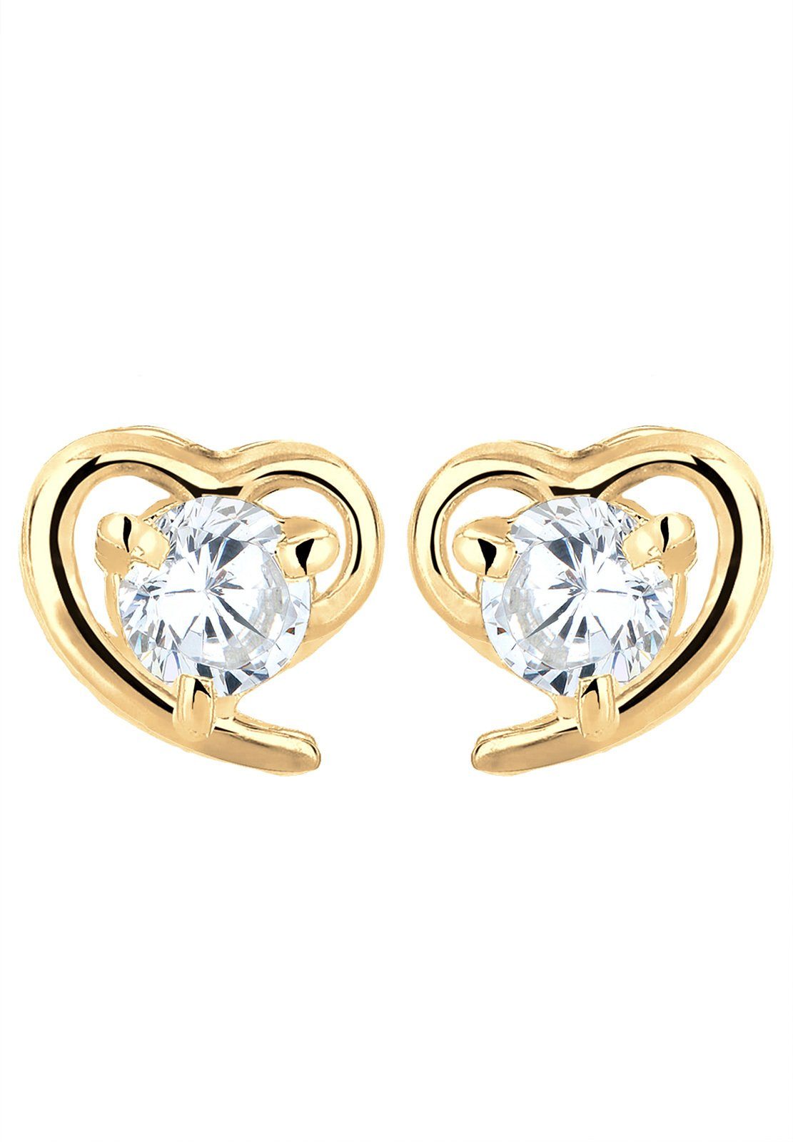 Elli Premium Paar Ohrstecker Herz Zirkonia 585 Gelbgold günstig online kaufen