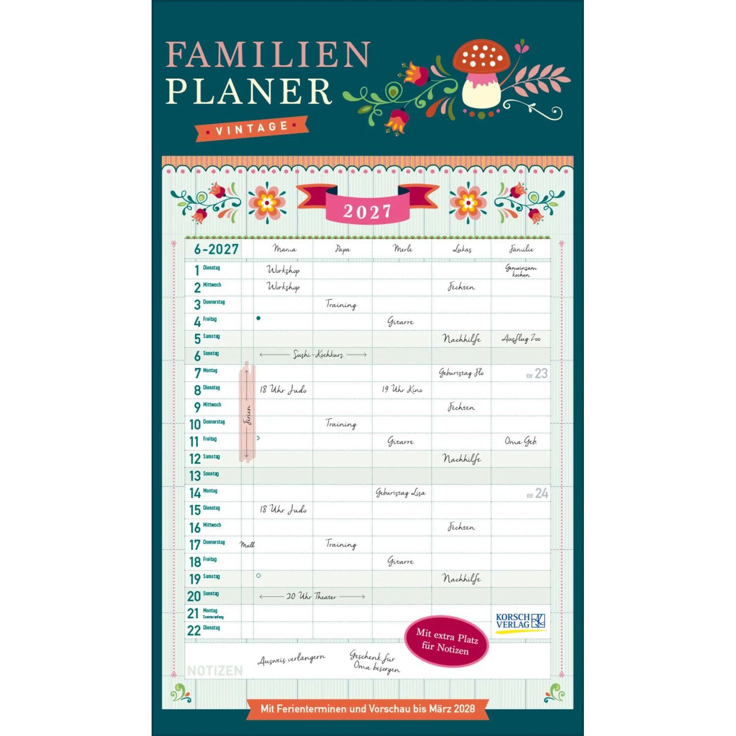 Korsch Verlag Familienkalender Familienplaner Vintage 2027