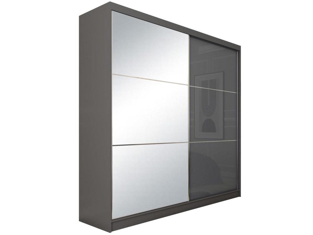 Beautysofa Schwebetürenschrank Viva mit Lacobel-Glas (4 Farben: Weiß, Grau, Schwarz und Kaschmir, mit oder ohne Schubladeneinsätze) Moderner Kleiderschrank