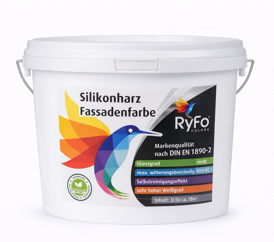 RyFo Colors Fassadenfarbe RyFo Colors Silikonharz Fassadenfarbe, Wasserabweisend, diffusionsfähig, schützt vor Schmutz, UV-beständig