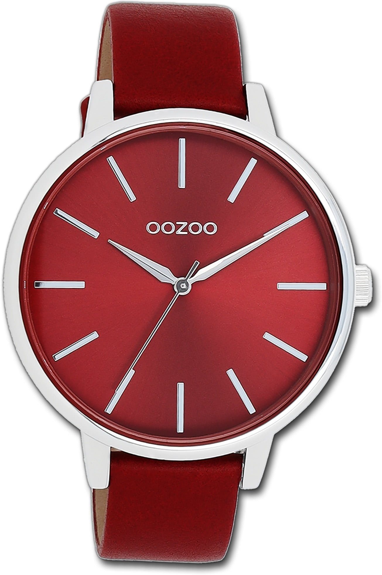 rundes groß Lederarmband (ca. Gehäuse, 42mm) Timepieces, Damen Damenuhr Armbanduhr rot, Oozoo OOZOO Quarzuhr