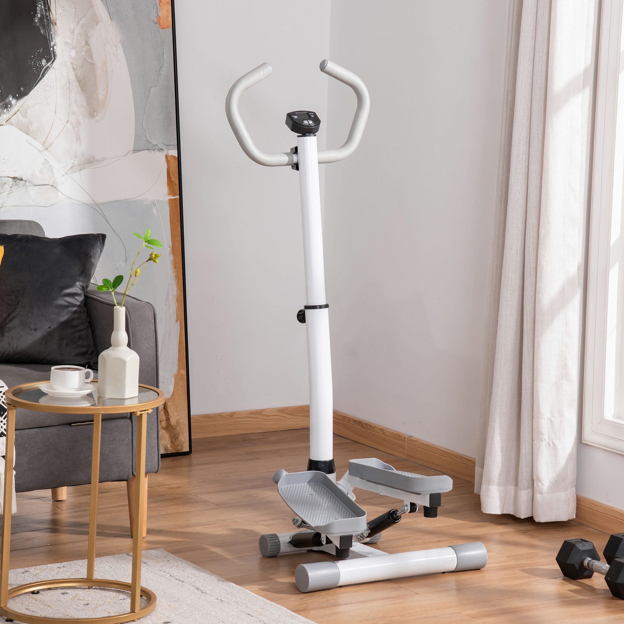 HOMCOM Stepper mit LCD-Bildschirm (Hometrainer für Zuhause, 1-tlg., Fitness Heimtrainer), höhenverstellbar, Weiß+Grau