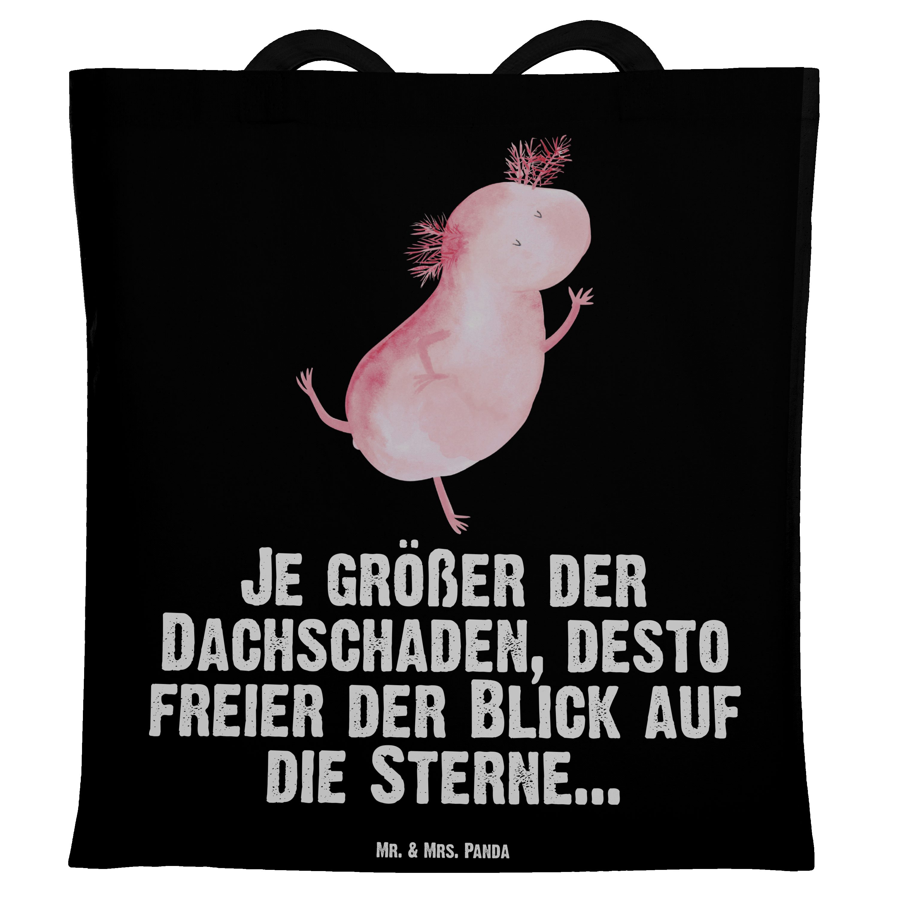 Geschenk, Hüpfen, Tragetasche Mrs. Beuteltasche, - Dachschaden Axolotl - Schwarz (1-tlg) Mr. tanzt Panda &