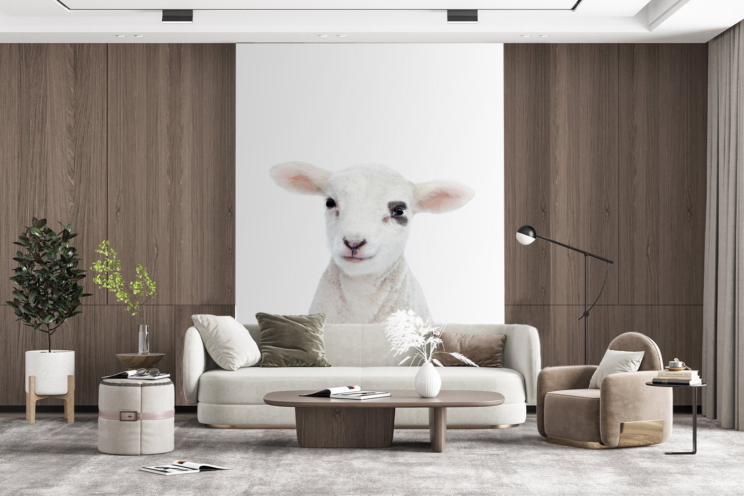 MuchoWow Fototapete Lamm für Tiere St), - Wohnzimmer, Natur, Matt, bedruckt, Vinyl Montagefertig Weiß Wandtapete - - (4 Tapete