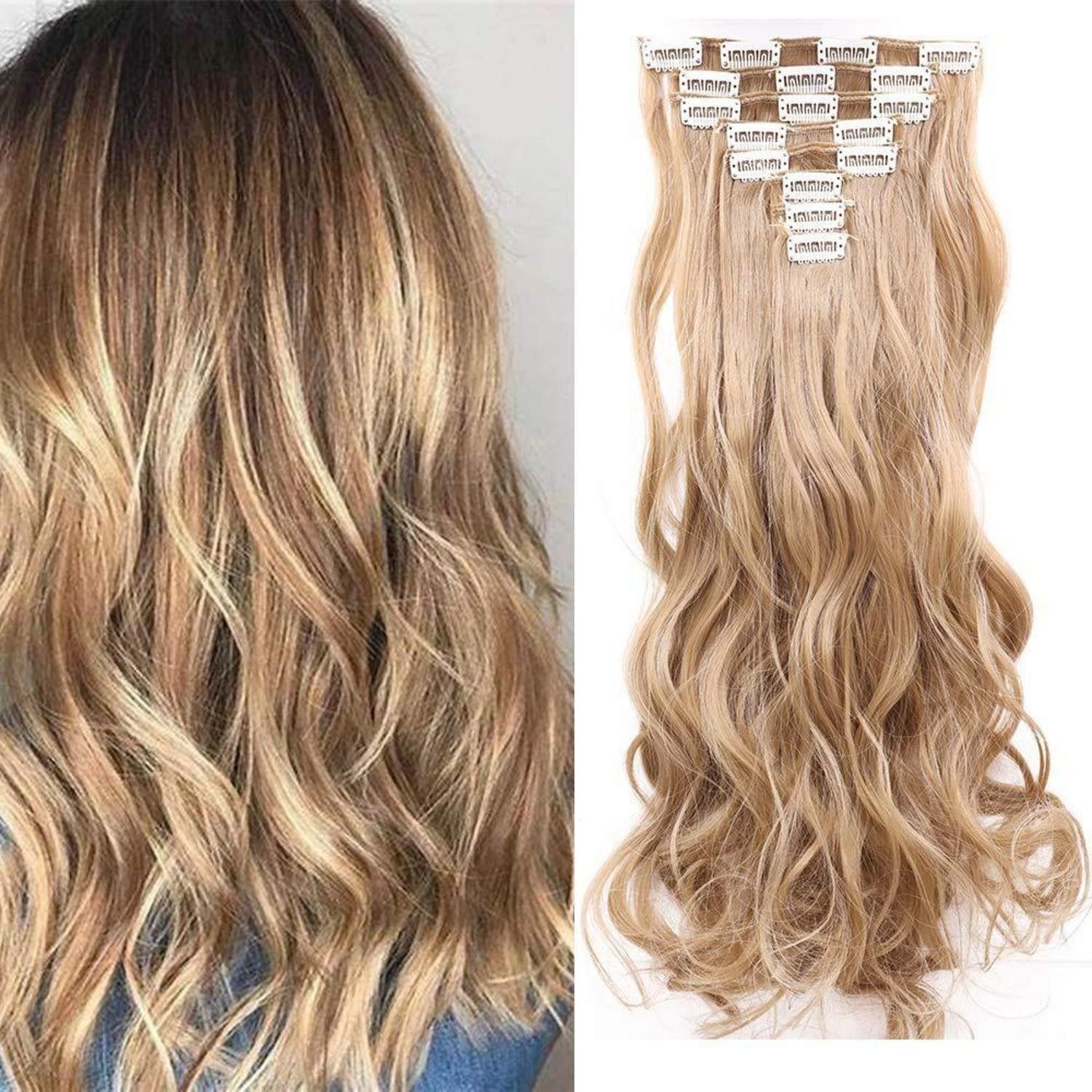 LuxusKollektion Kunsthaar-Extension Clip in Extensions Haarverlängerung Tressen 45 cm Natürliche Blondine
