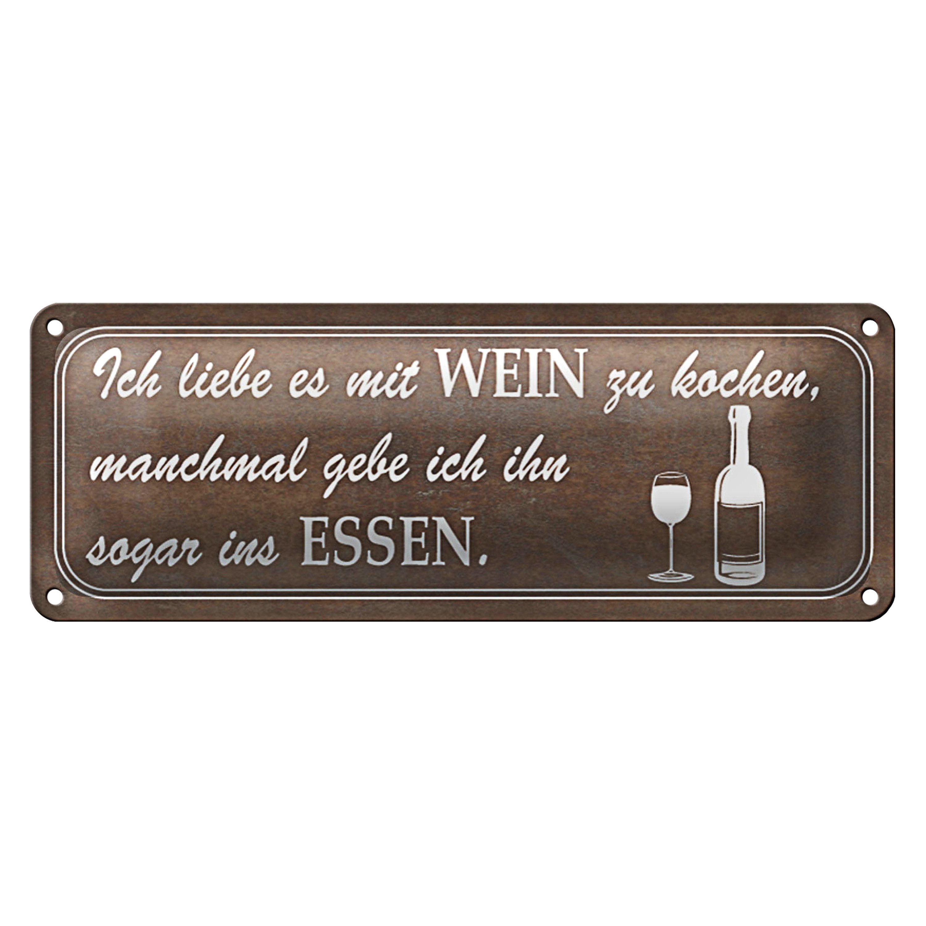 Metallschild Blechschild Spruch 27x10cm ich liebe es mit Wein zu kochen Dekoration