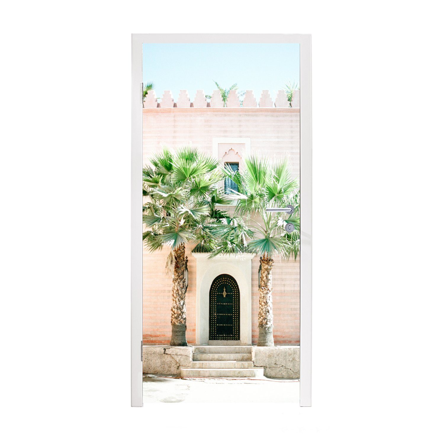 Türaufkleber, Türtapete - Tropisch, Matt, cm (1 MuchoWow Weiß Palme bedruckt, - - St), für 75x205 Tür, Marrakesch - Tür Fototapete