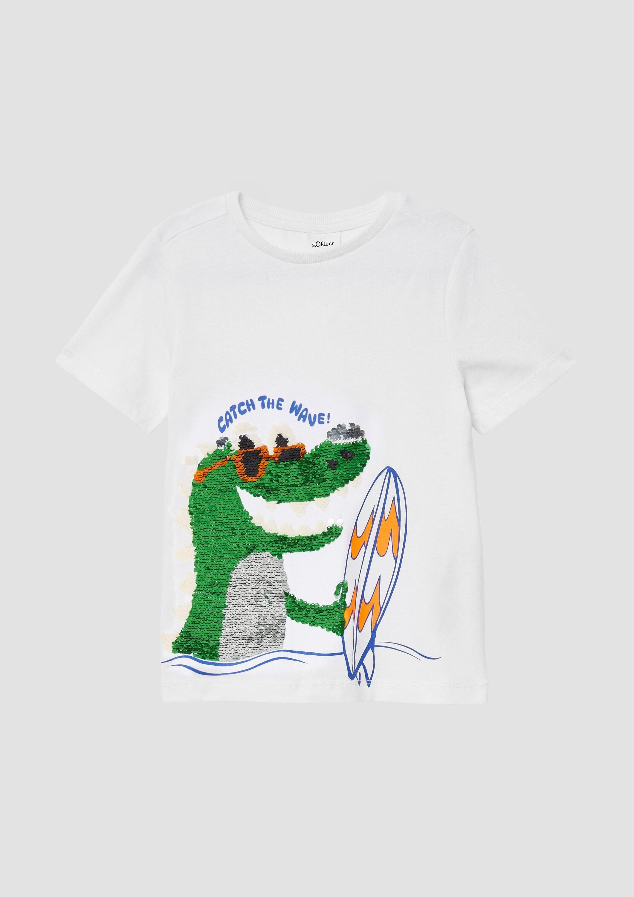s.Oliver Kurzarmshirt T-Shirt Jersey-T-Shirt mit Wendepailletten