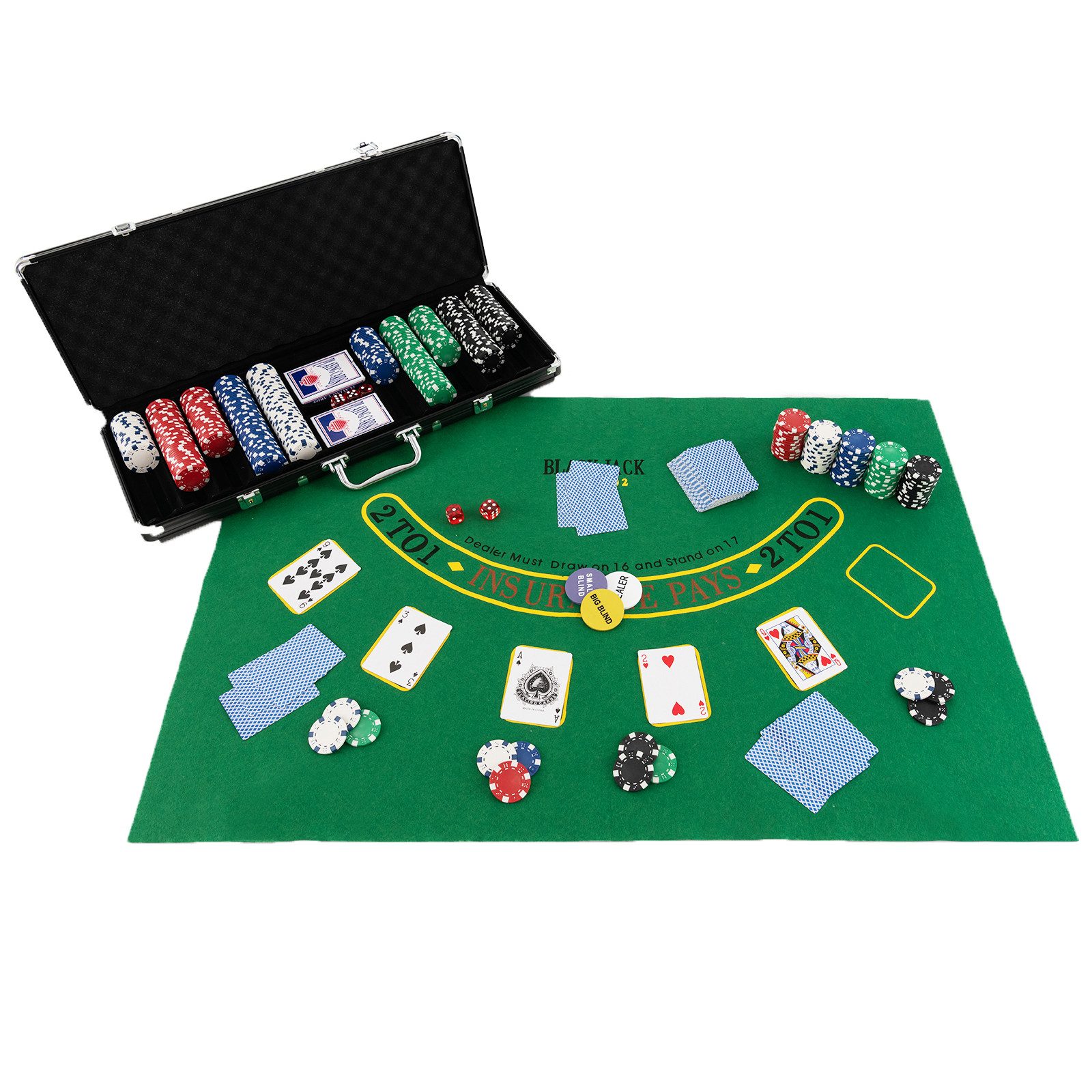 COSTWAY Spiel 500 Chips Pokerkoffer, Pokerset, mit Tuch