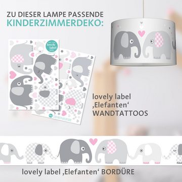 lovely label Pendelleuchte Elefanten rosa/grau - Hängelampe Baby Kinderzimmer, Plug & Shine, LED wechselbar