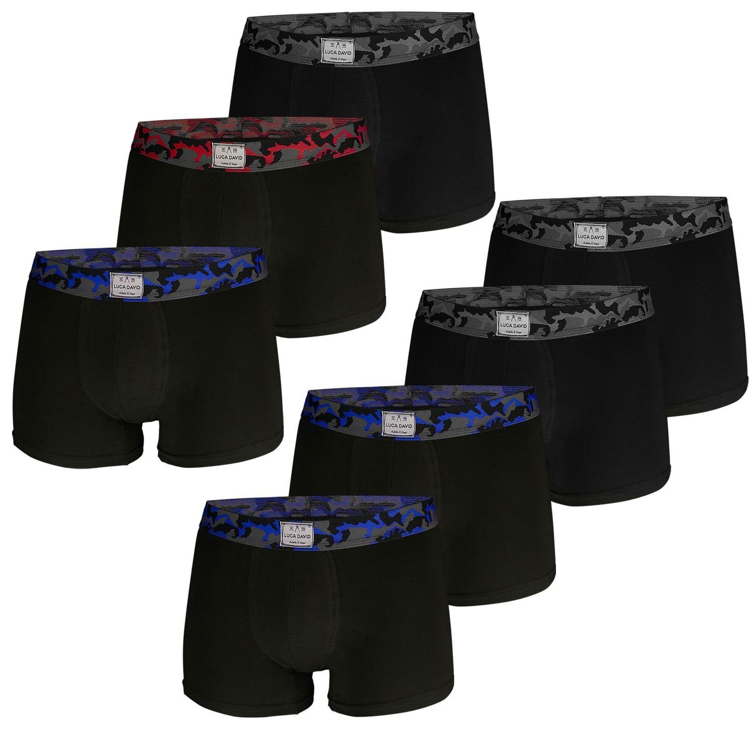 Luca Boxershorts Schwarz Pack Eingriff, ohne im Bund 7er David (7-St) / fleckentarn