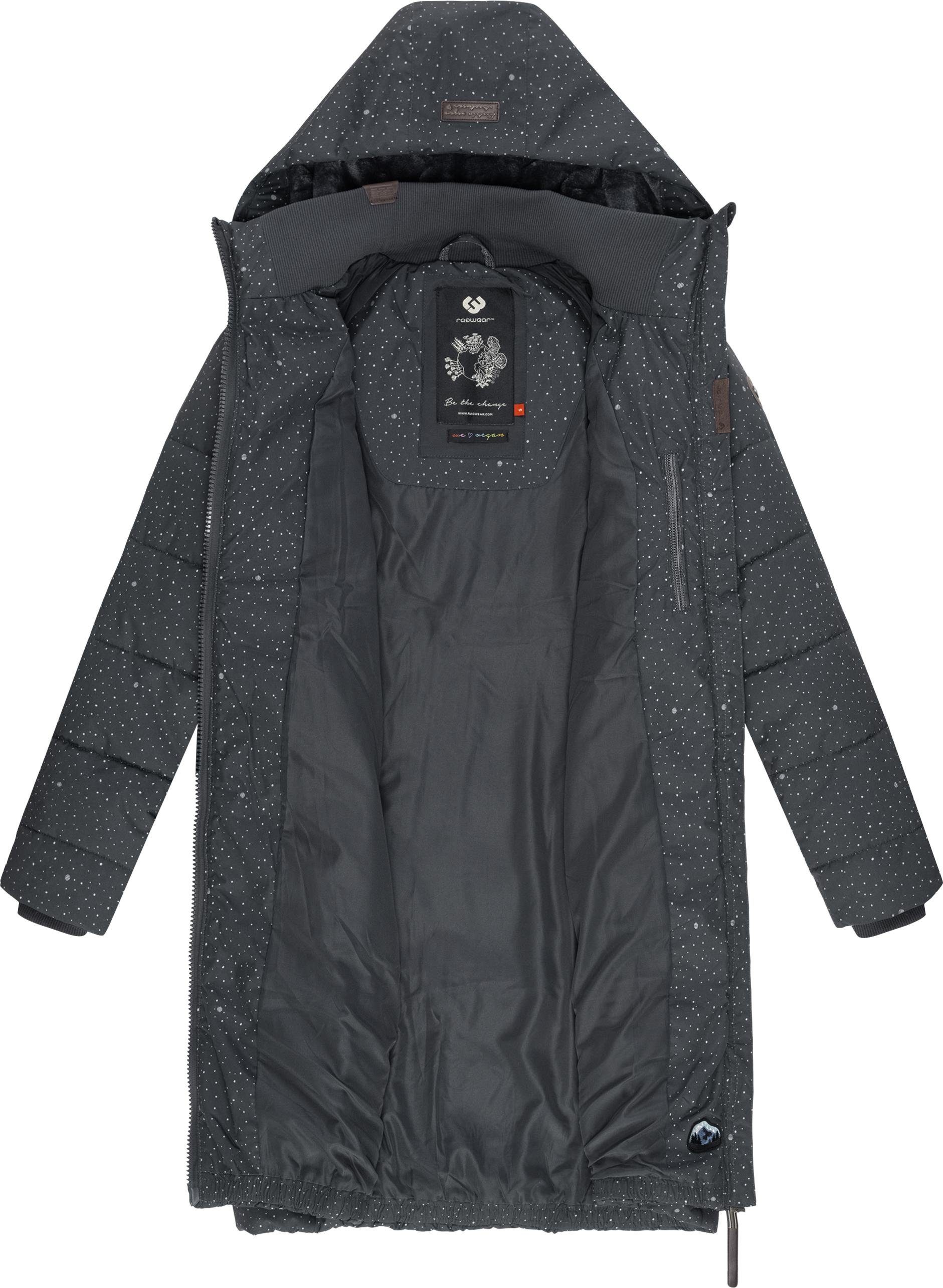 dunkelgrau Kapuze stylischer, Steppmantel gesteppter mit Ragwear Print Dizzie Winterparka Coat