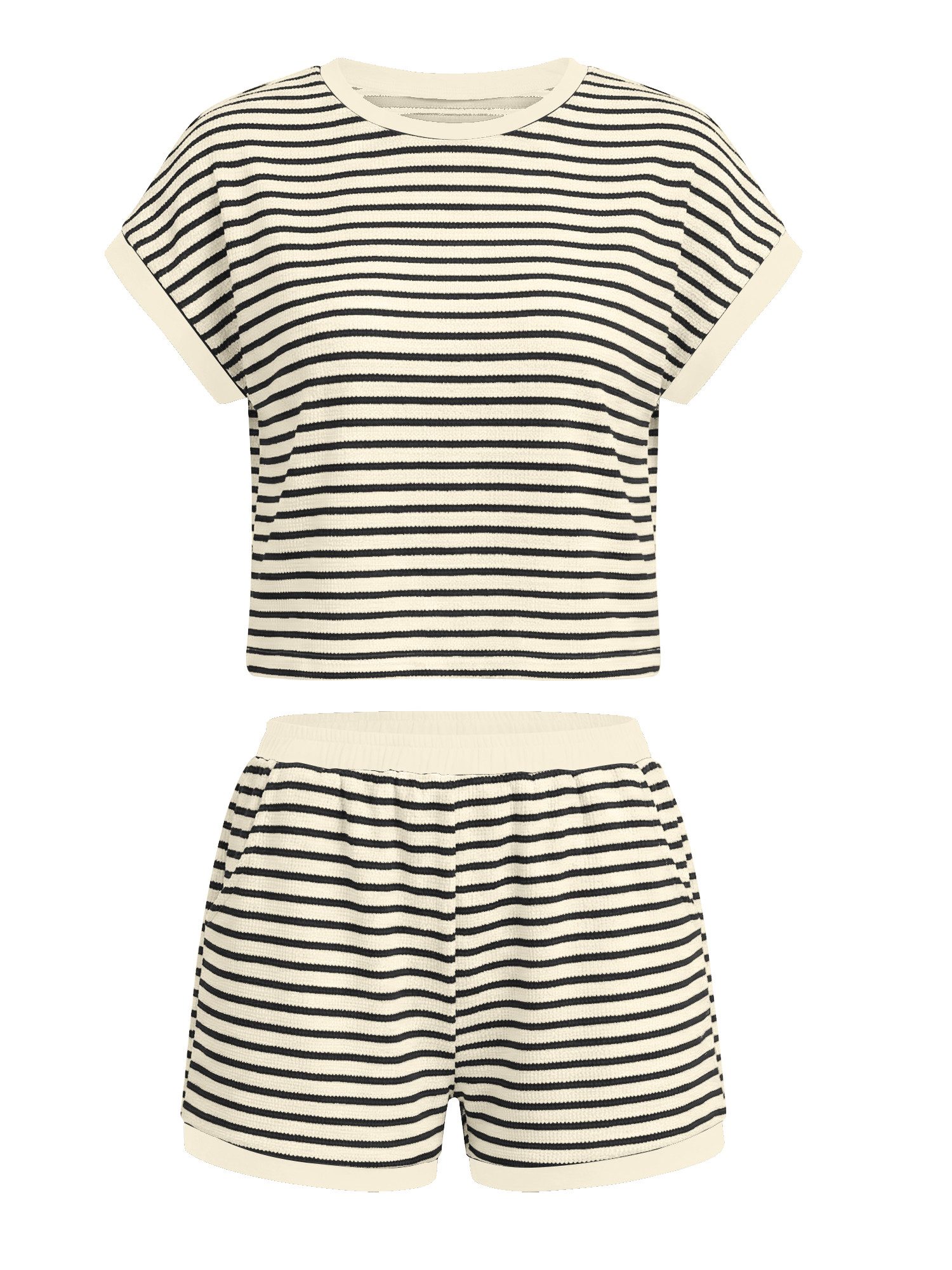 Imily Bela Hausanzug Damen Sommer-2-teilige Sets (Set, 2 tlg., Kurzarm-T-Shirts + Shorts) Streifen