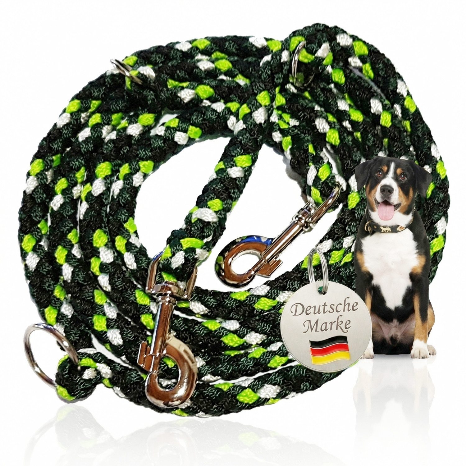 Activity4Dogs Hundeleine große Hunde bis 60 kg, mehrfarbig geflochten, 4-fach verstellbar, 3 m, auch als Doppelleine für 2 Hunde, Premium Qualität aus Deutschland