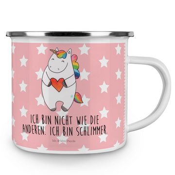 Mr. & Mrs. Panda Becher Einhorn Herz - Rot Pastell - Geschenk, witzig, schlimm, bunt, Pegasus, Emaille, Hochkratzfest