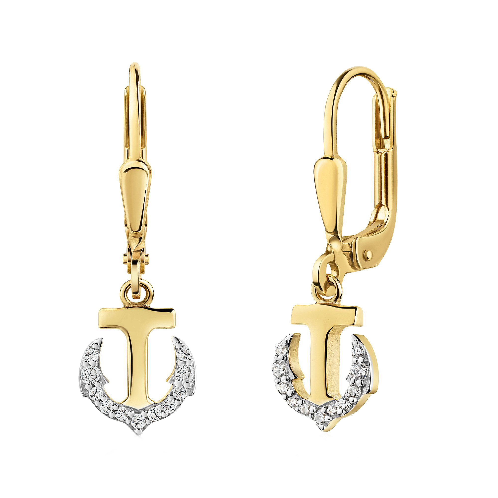 Firetti Paar Ohrhänger Schmuck Geschenk Gold 333 Ohrschmuck Ohrringe Anker, mit Zirkonia (synth)