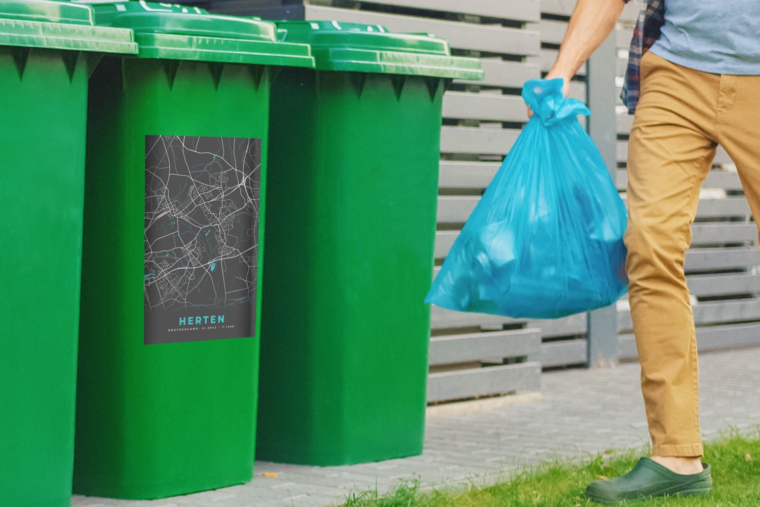 Mülltonne, Sticker, Mülleimer-aufkleber, Blau Deutschland Hirsche - - Container, Abfalbehälter - Karte St), Stadtplan (1 - MuchoWow Wandsticker