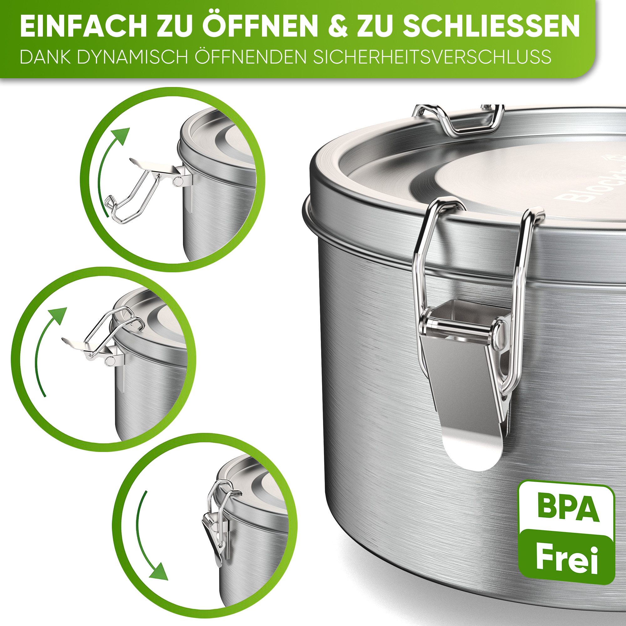 Blockhütte Lunchbox Edelstahl Brotdose rund - Lunchbox Erwachsene - Brotdose Kinder, Edelstahl, Auslaufsicher, Stapelbar – Bild 5 von 5