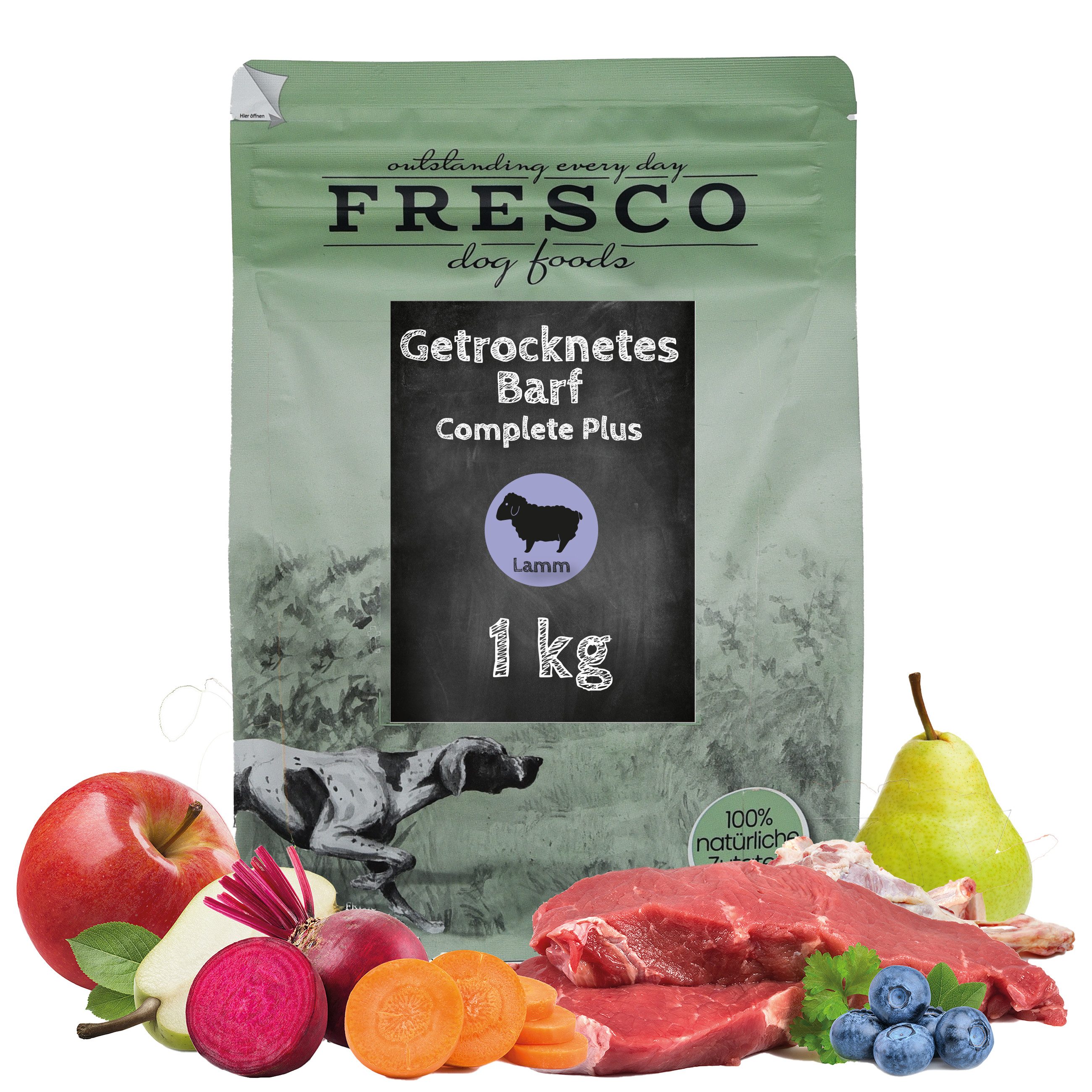 Fresco Dog TrockenBarf Hundefutter Trocken Lamm, 1kg / 2,5kg / 5kg, Trockenfutter für: Hunde, Hypoallergen, getreidefrei, 80% Frischfleisch