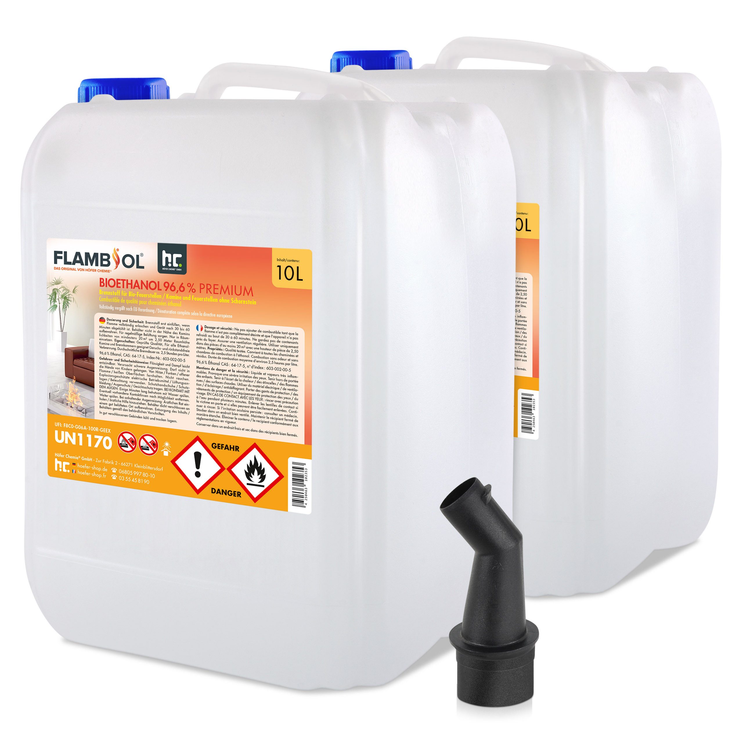 Höfer Chemie GmbH Bioethanol 2x 10 L FLAMBIOL® Bioethanol 96,6% Premium für günstig online kaufen