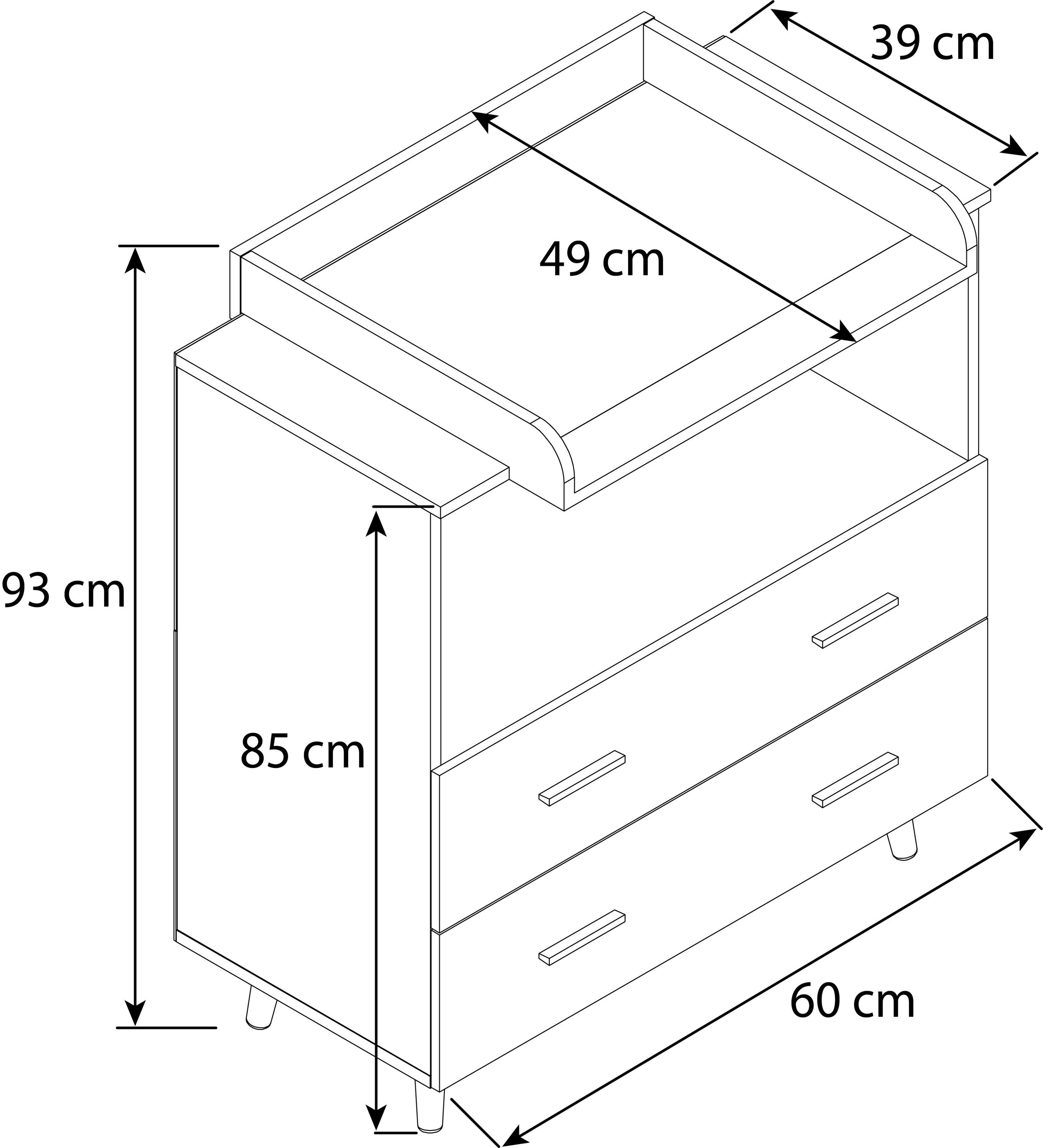 VCM Wickeltisch Wickelkommode Wickeltisch Honig-Eiche Weiß / Landos Wickelregal