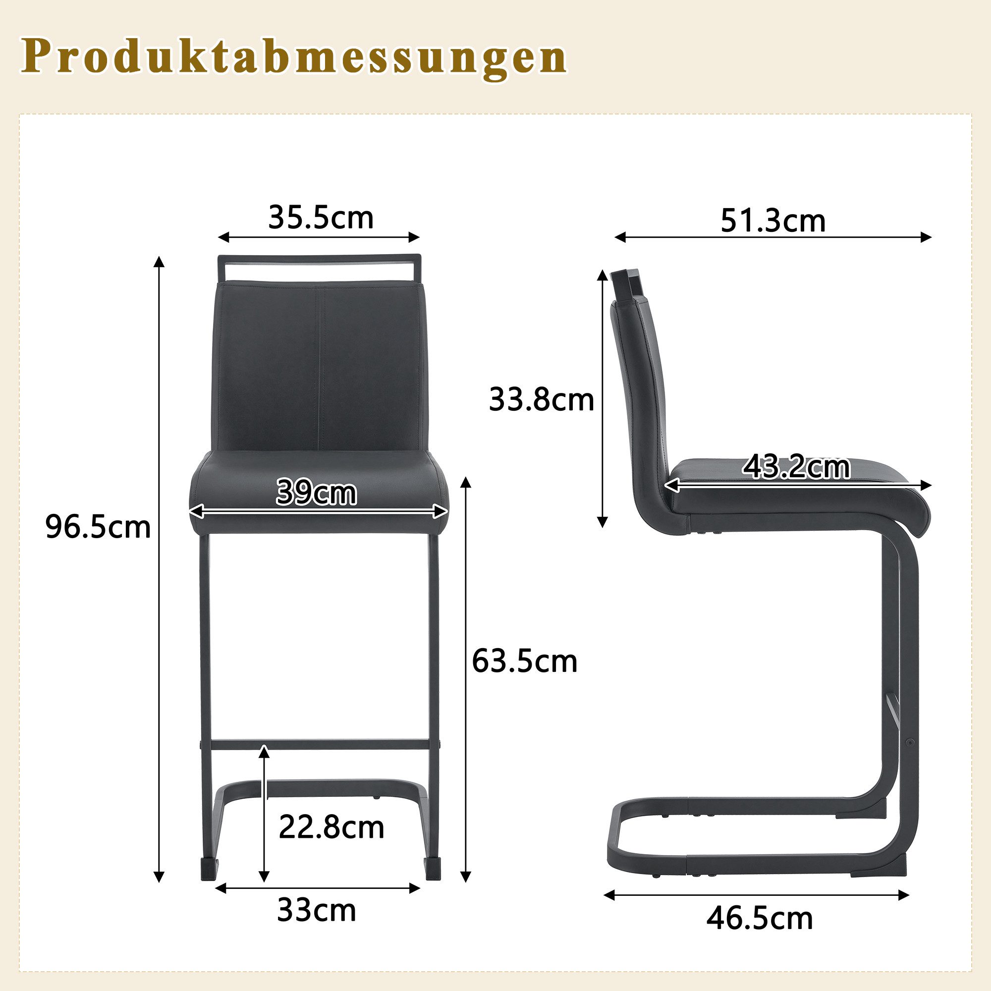 JUFU Barhocker 2er Set mit Fußstütze, Sitzhöhe 63,5 cm, Tresenhocker, Bistrostuhl (2 St), Polsterstuhl, Esszimmerstuhl mit verchromtem Metallgestell – Bild 2 von 5