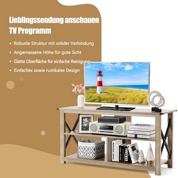 COSTWAY TV-Schrank 3-stöckig, mit offenen Regalen&Metall X-Rahmen, 120cm