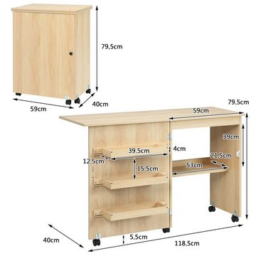 COSTWAY Regal-Schreibtisch, klappbar & rollbar, mit Stauraum, 118,5x40x79,5cm