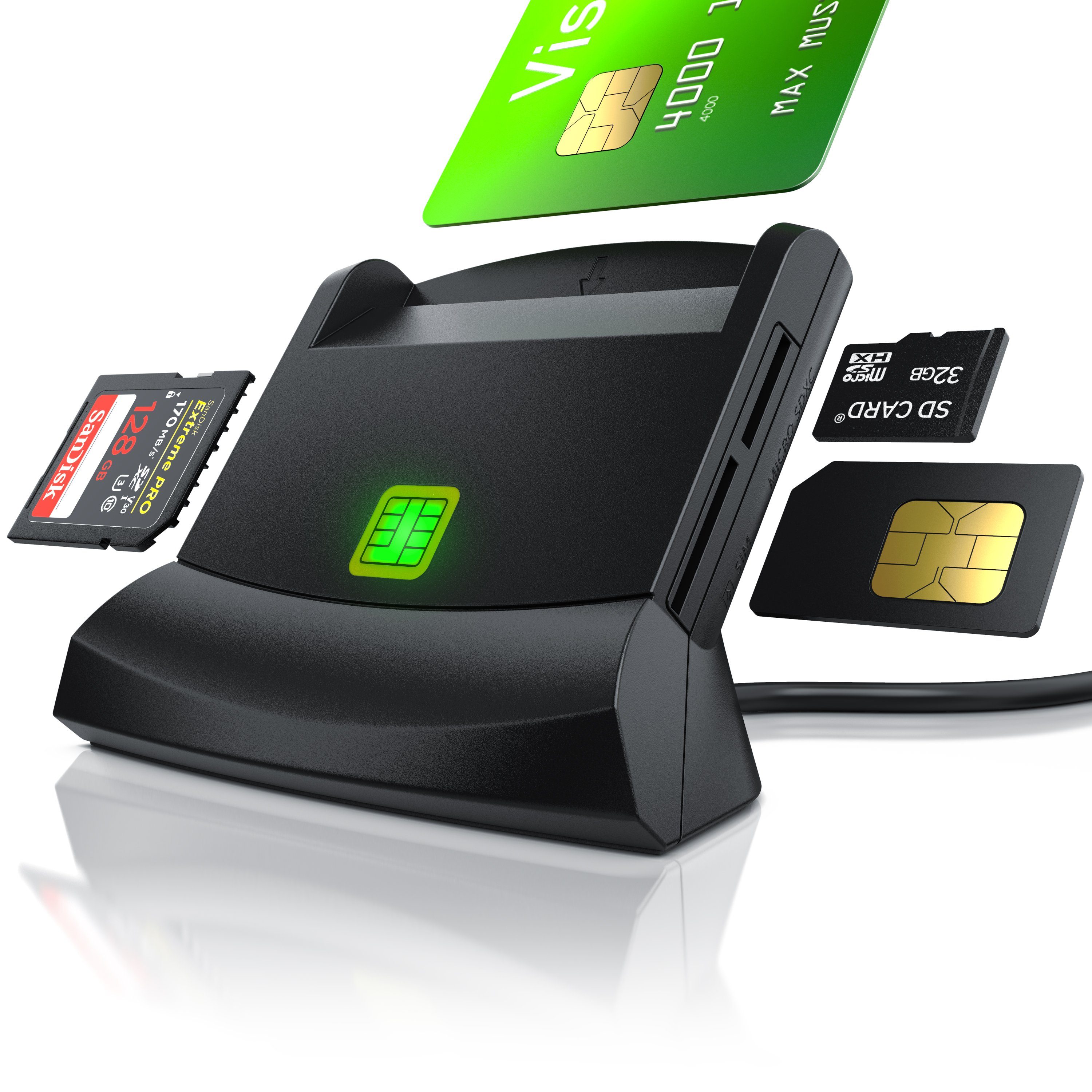 CSL Speicherkartenleser Chipkartenleser, SmartCard Reader, Cardreader, SIM Cards, SD, Micro SD, USB 2.0 Typ A, SD Card, microSD, Simcard, Smartcard, 480 Mbit/s